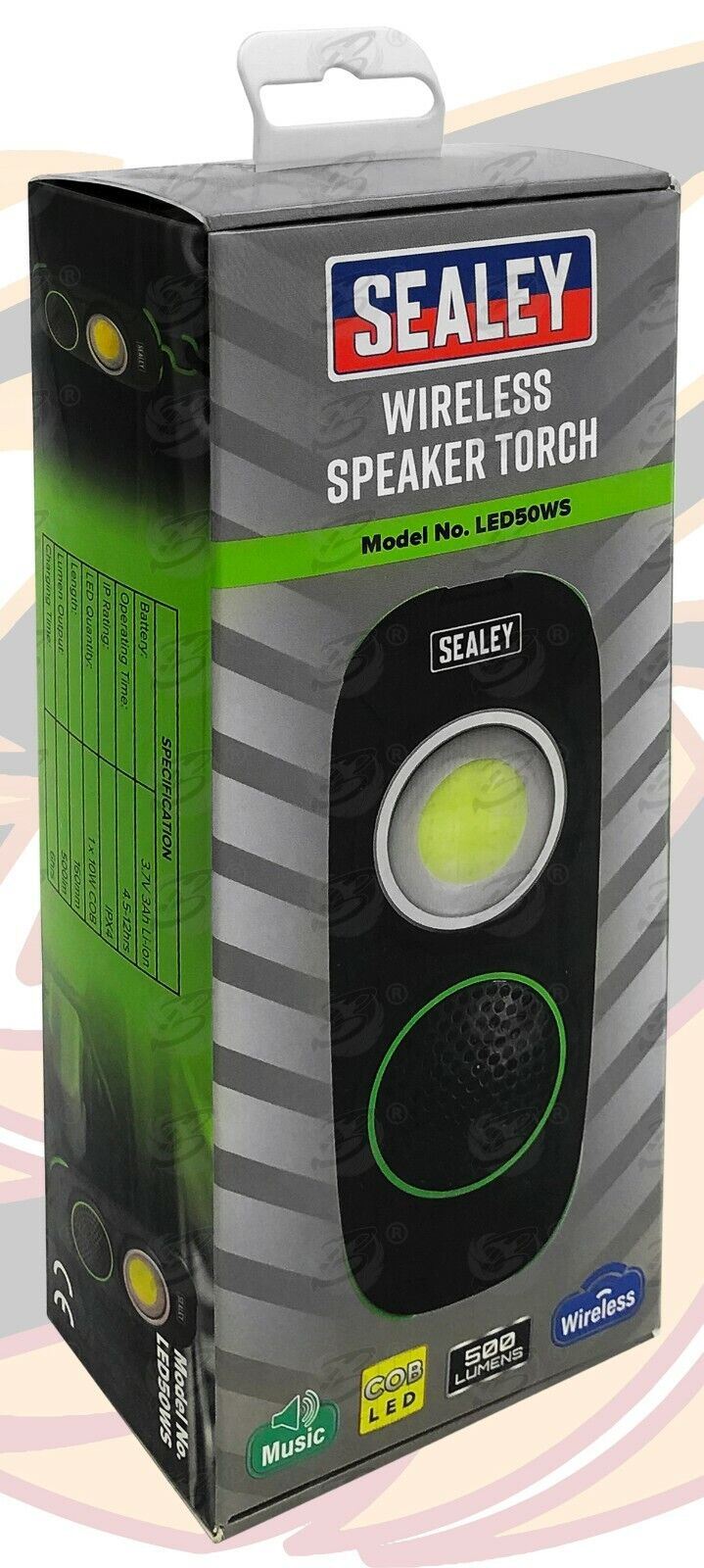 Sealey Rechargeable Cob Led Li - Ion Work Light With Bluetooth Speaker ( LED50WS )