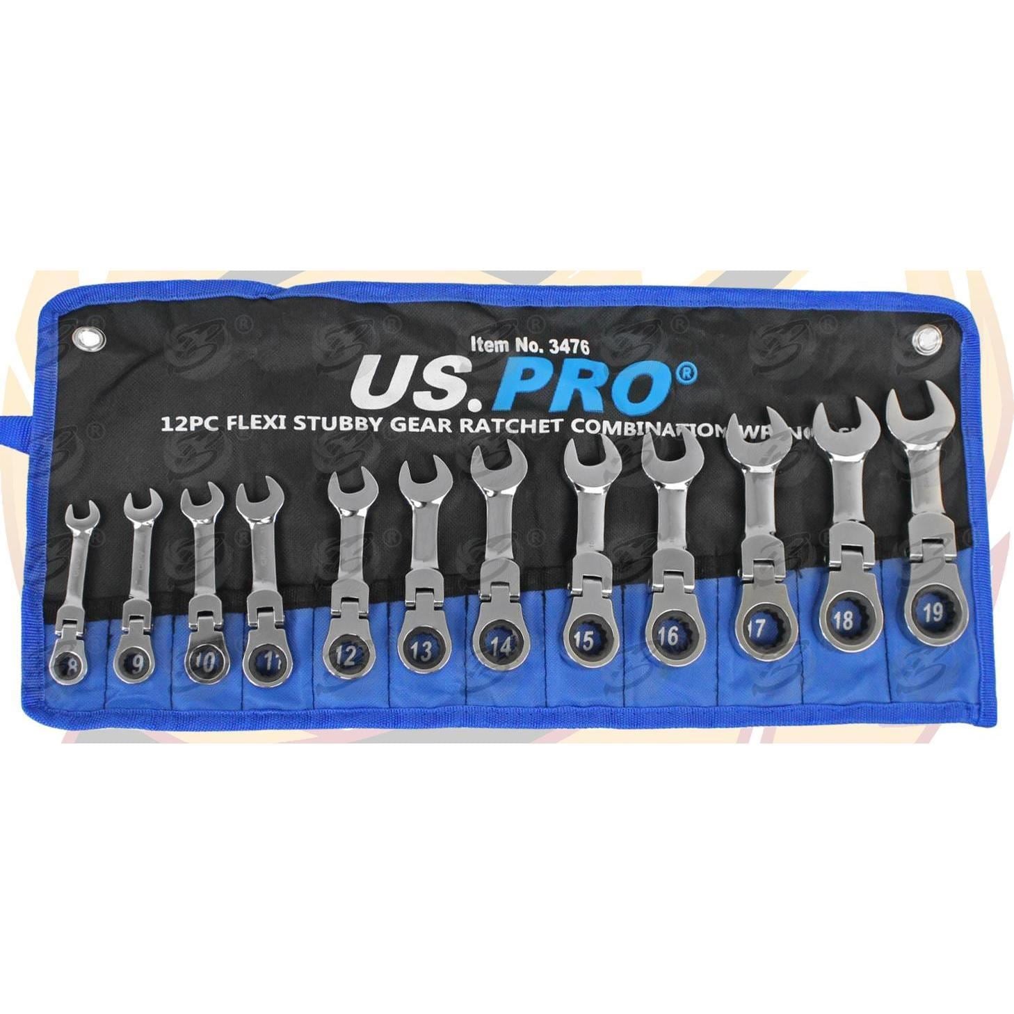 US PRO 24PCS SPANNER & STUBBY FLEXIBLE RATCHET SPANNER SET 8MM - 19MM