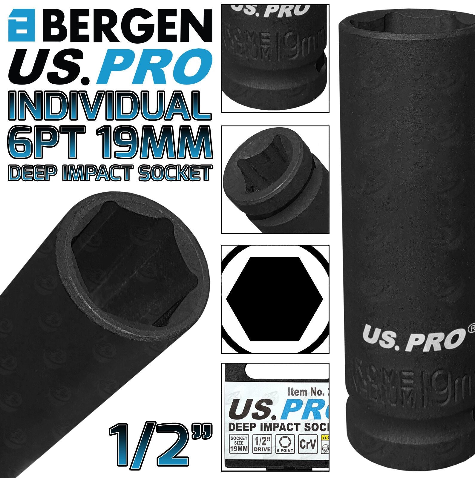 US Pro 19mm 1/2" Drive 6 Point Deep Impact Socket 3861