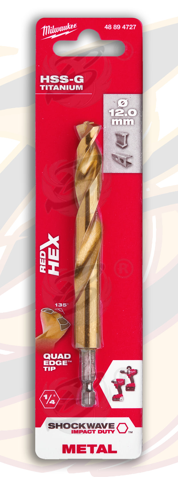 MILWAUKEE 12MM HSS TITANIUM METAL RED HEX DRILL BIT