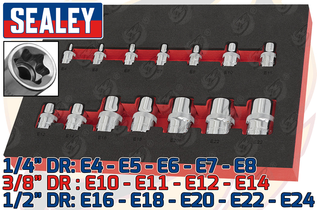 SEALEY 14PCS 1/4" & 3/8" & 1/2" DRIVE E TORX SOCKETS E4 - E24