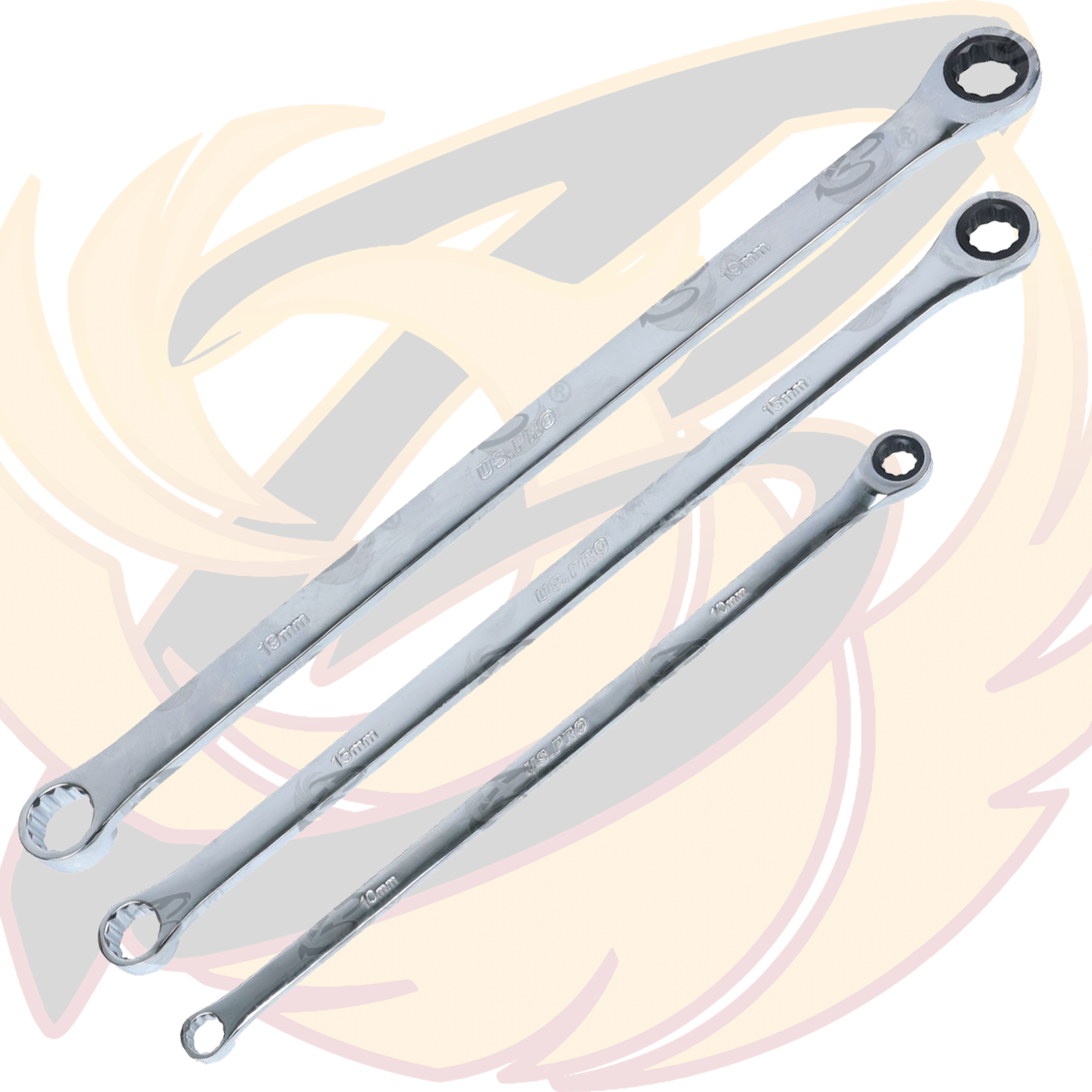 US Pro 10 Piece Extra Long Double Ring Single Gear Ratchet Set  ( 7617 )