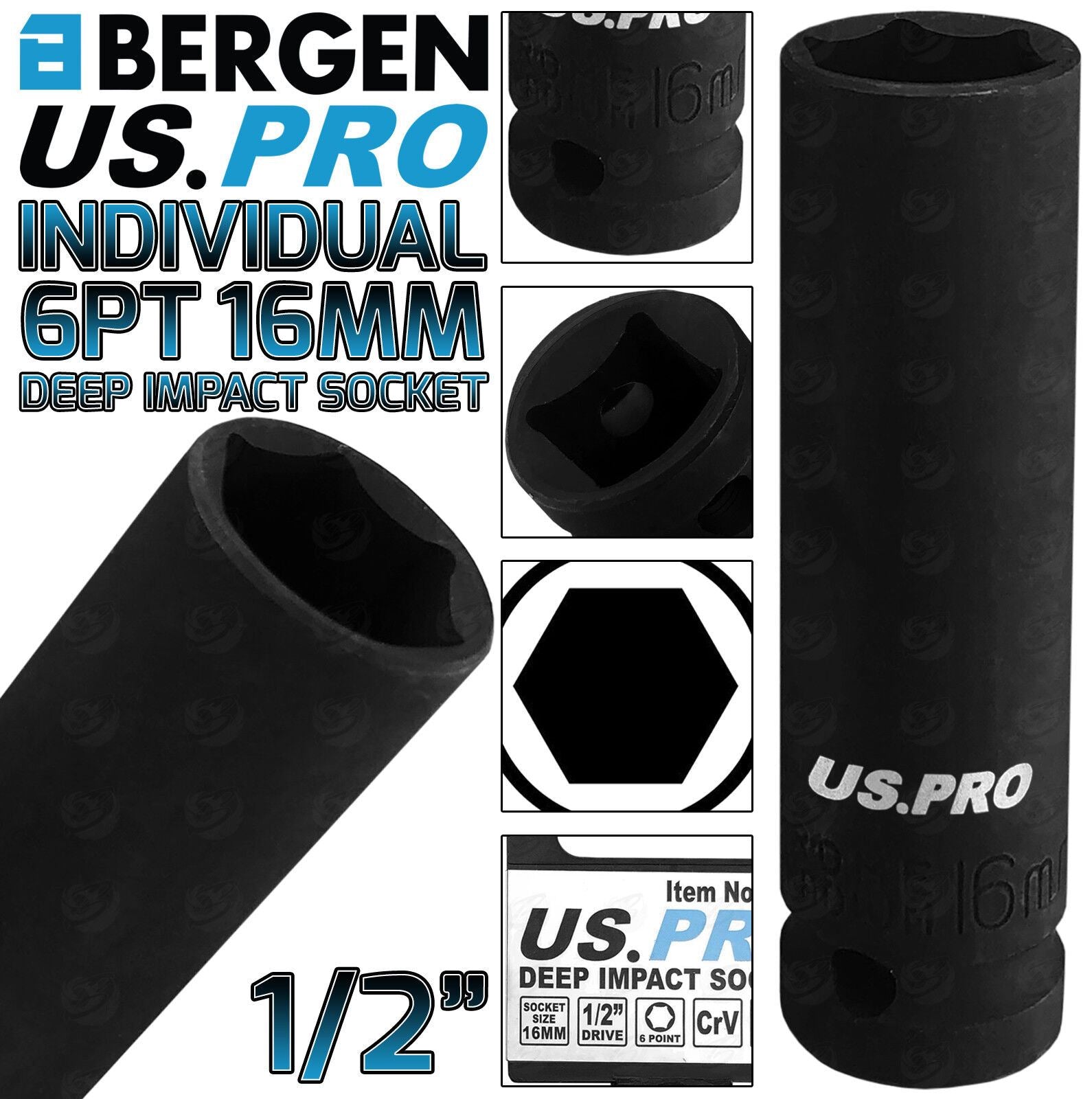 US Pro 16mm 1/2" Drive 6 Point Deep Impact Socket ( Single ) ( 3752 )