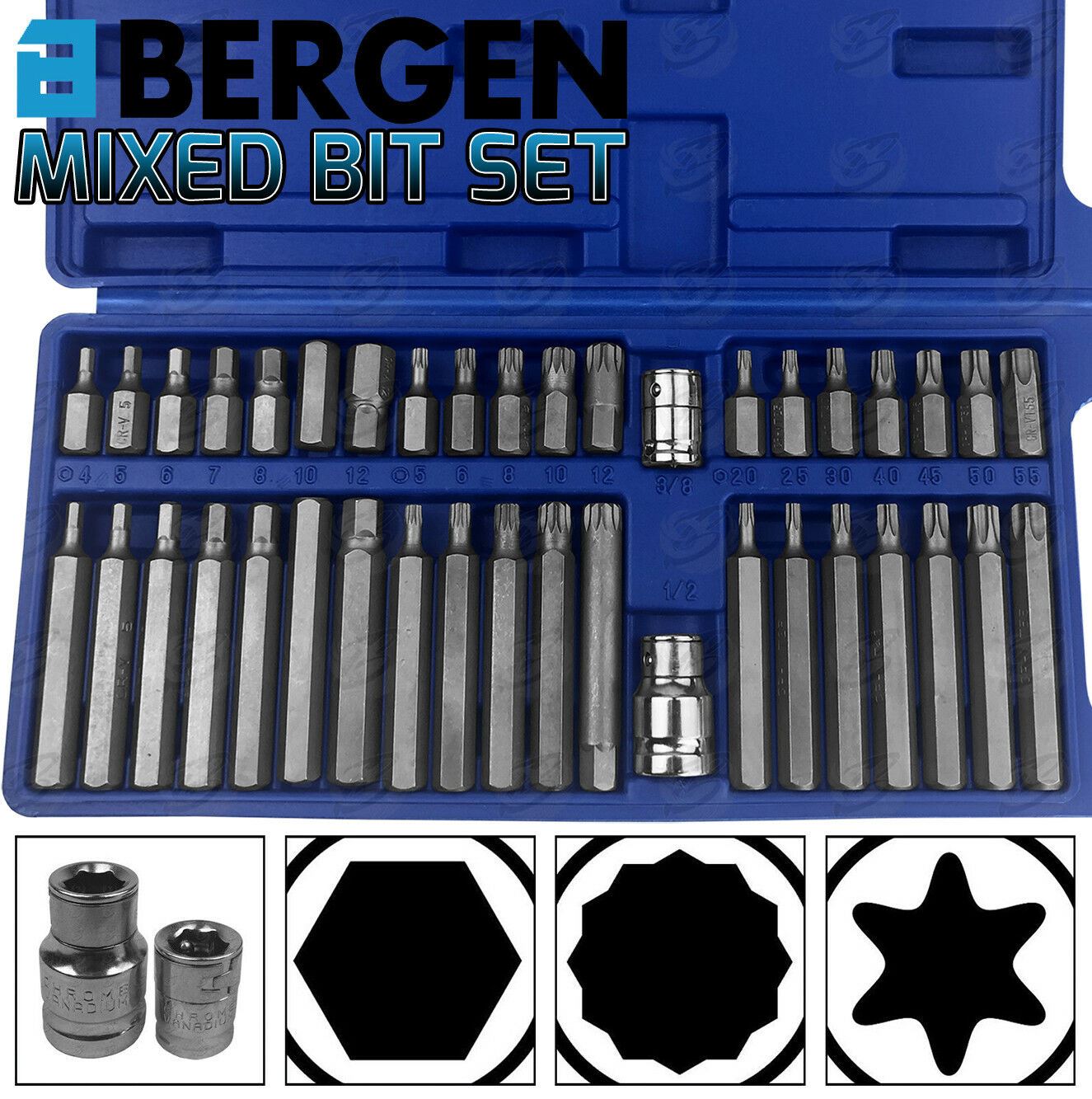 US PRO 40PCS HEX - TORX - SPLINE BIT SOCKETS
