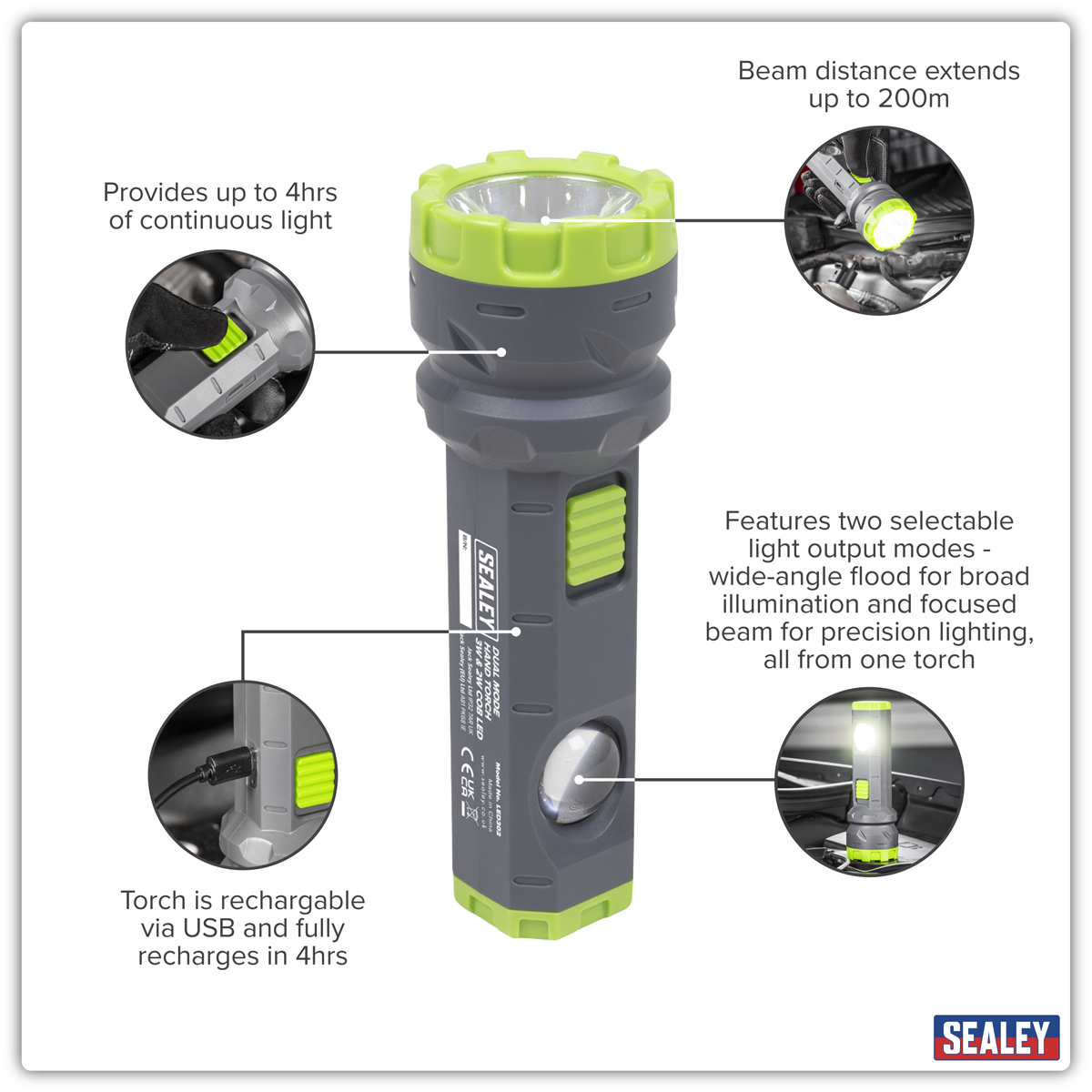 Sealey Dual Mode Hand Torch 3W & 2W COB LED  LED302