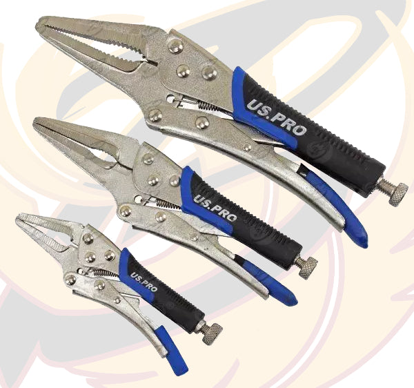 US PRO 3PC LONG NOSE PLIERS SET WITH SOFT GRIP HANDLES