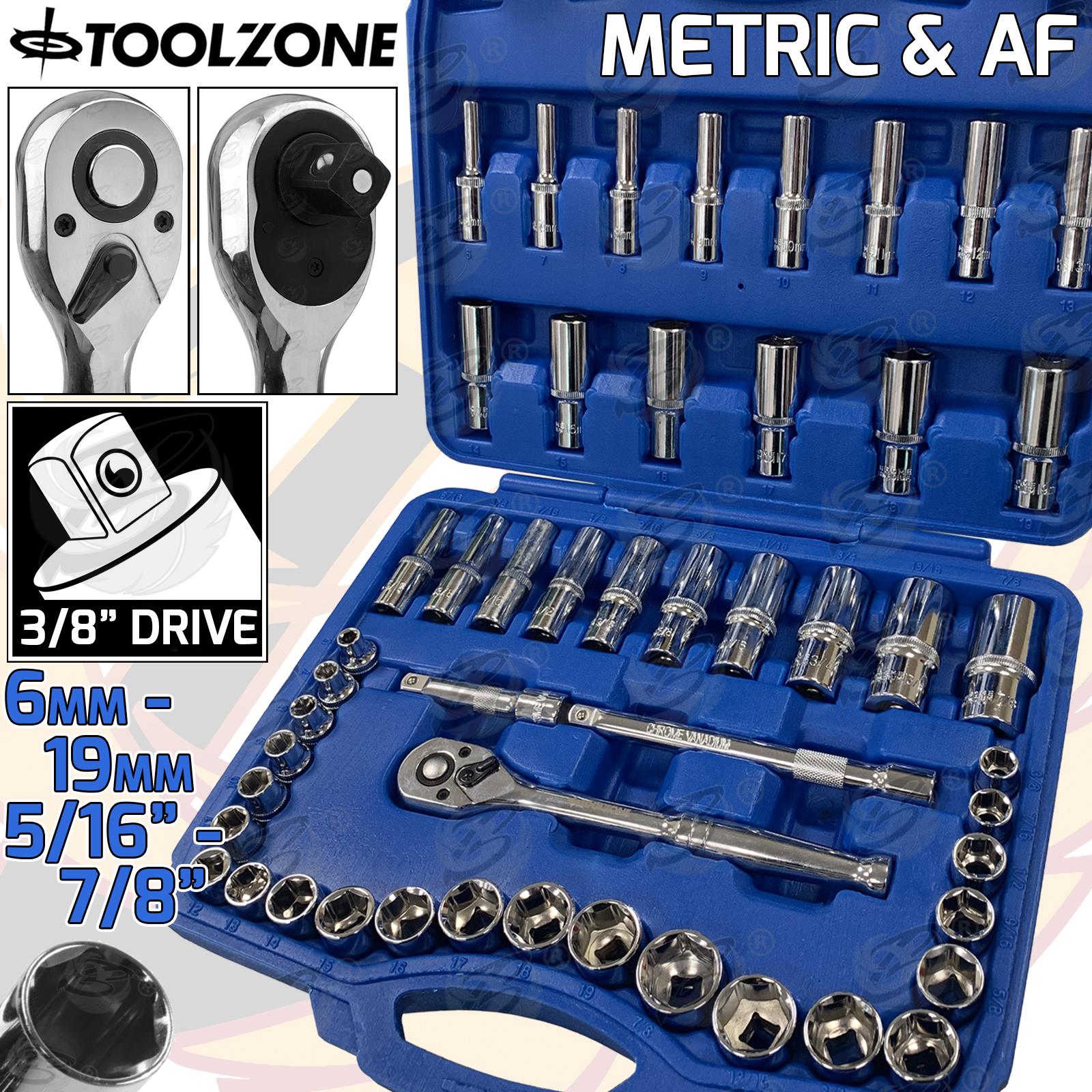 TOOLZONE 50PCS 3/8" DRIVE METRIC & AF SOCKET SET 6MM - 19MM
