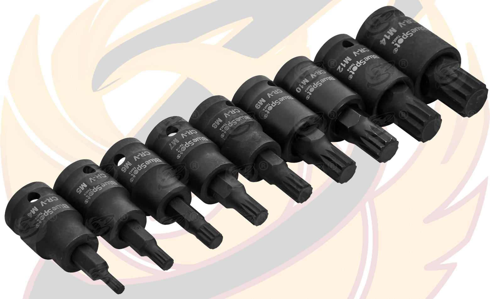 BLUESPOT 9 PCE 3/8" DRIVE IMPACT SPLINE BIT SOCKETS (M4 - M14)
