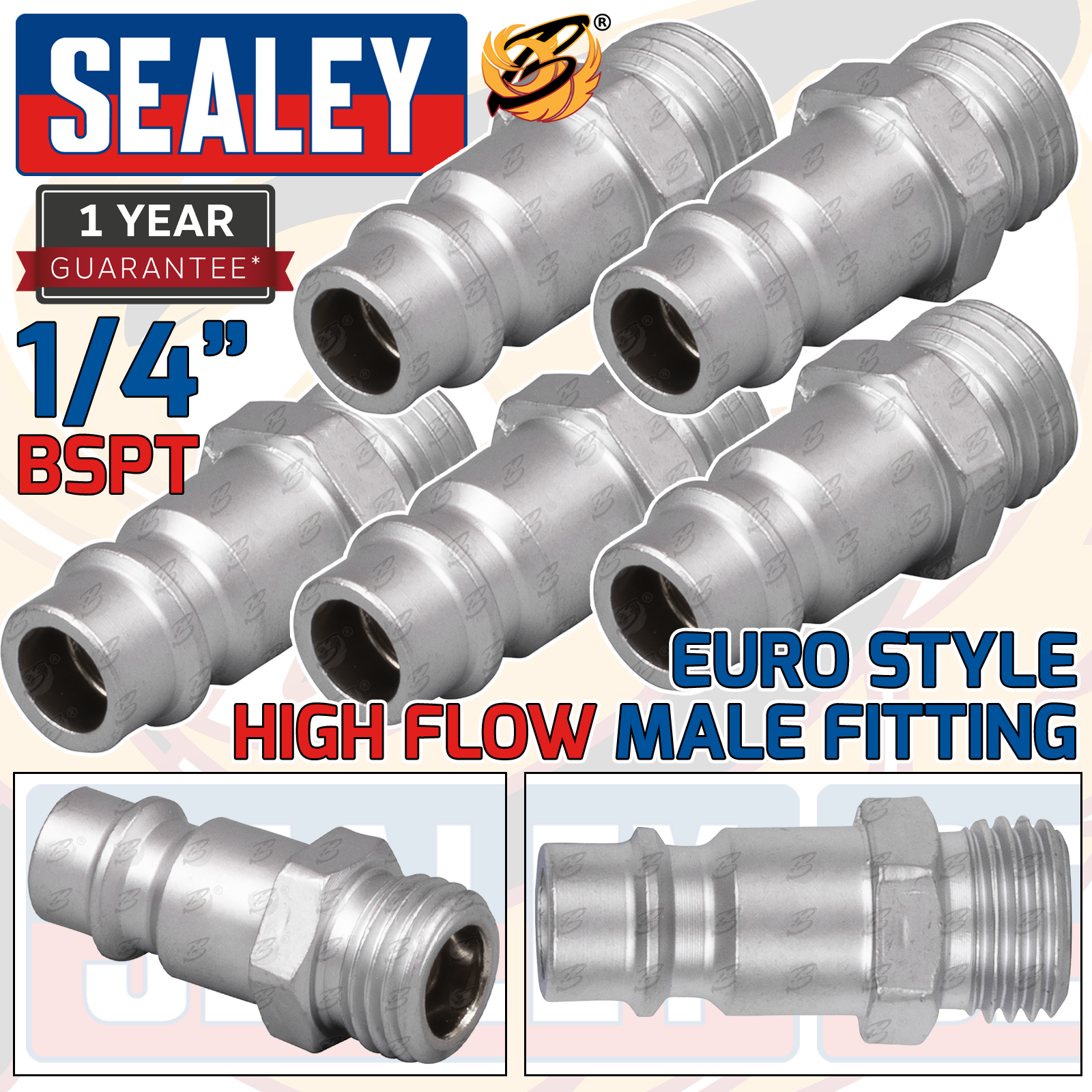 Sealey High Flow Screwed Ada Pointor Male 1/4"Bs Point - Pack Of 5 ( ACH04 )