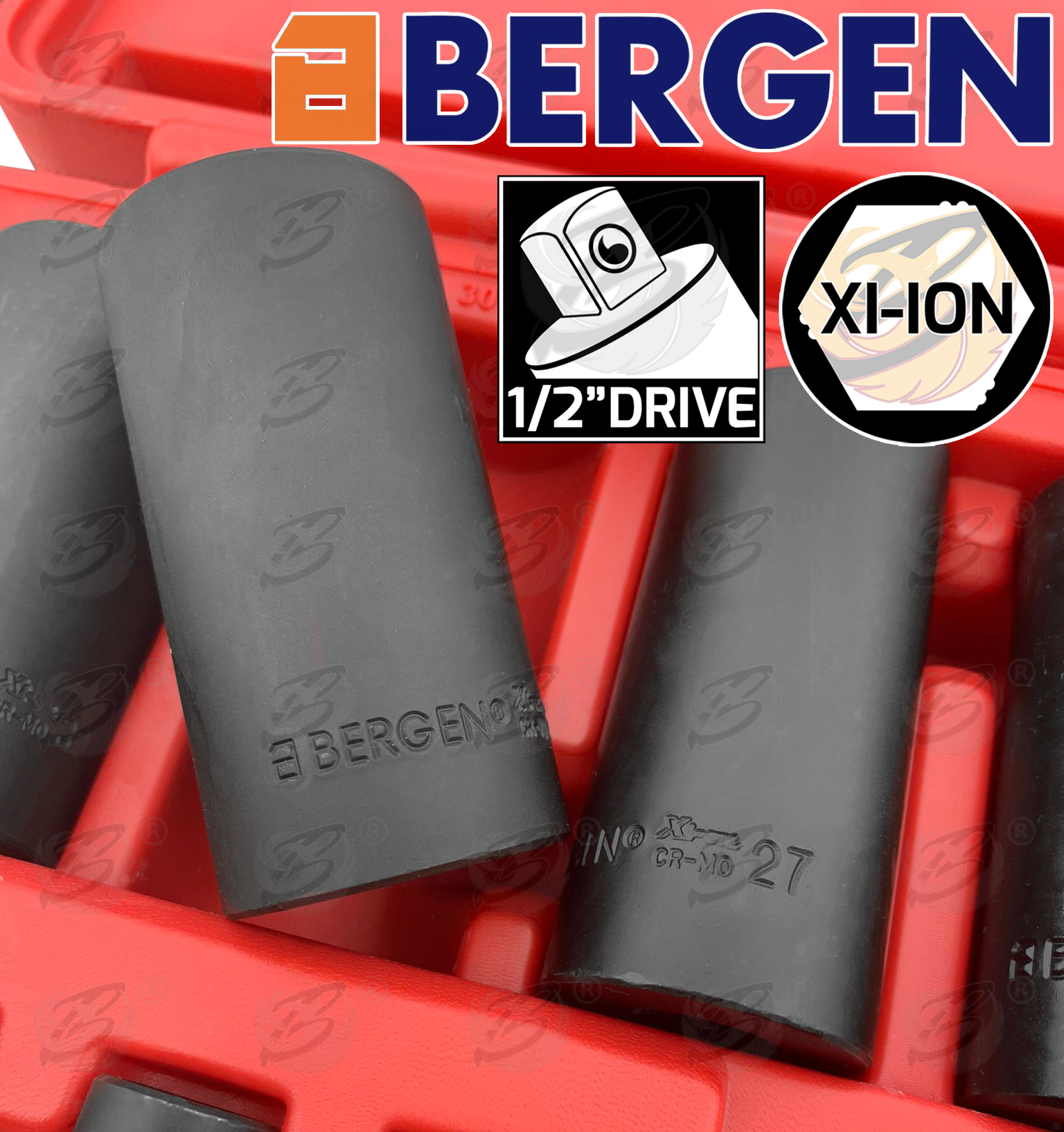 Bergen 16 Piece 1/2" Drive 6 Point Xi - Ion Impact Socket Set ( 10mm - 32mm ) ( 1402 )