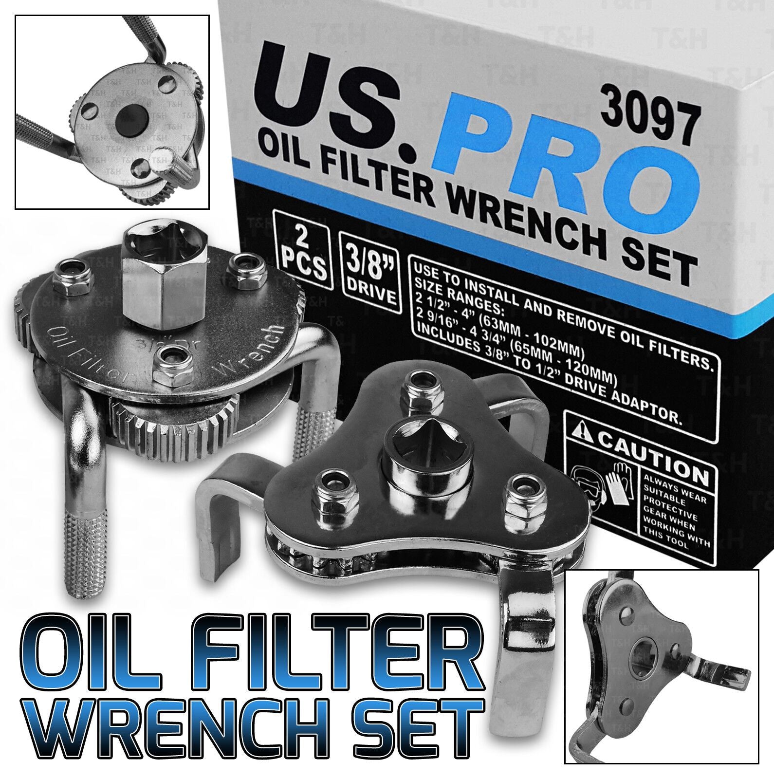 US Pro 3 Piece Self Adjusting Oil Filter Wrench ( 63 - 120mm ) ( 3097 )