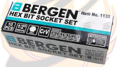 BERGEN 10PCS 1/2" DRIVE HEX BIT SOCKETS H4 - H19