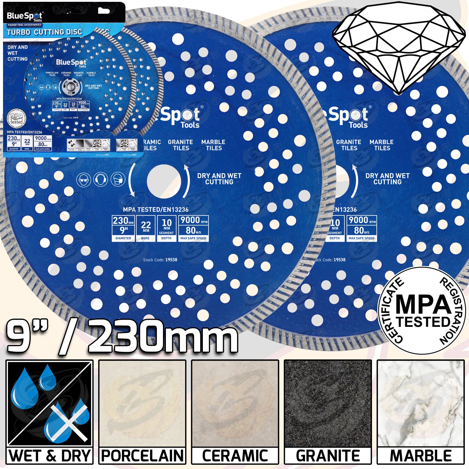 BLUESPOT 9" / 230MM TURBO DIAMOND CUTTING DISC ( X 2 )