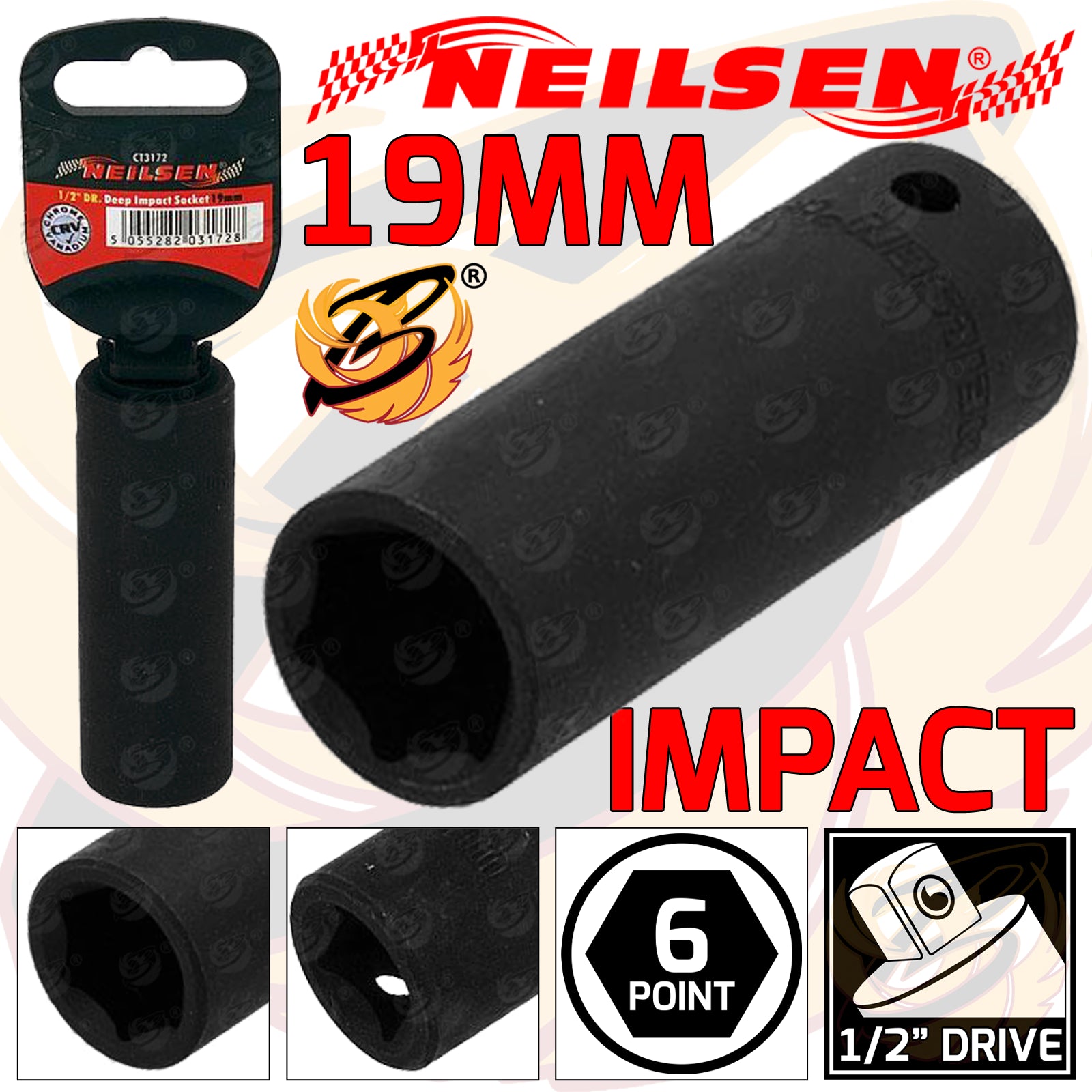 NEILSEN 19MM 1/2" DRIVE 6 POINT DEEP IMPACT SOCKET ( SINGLE )