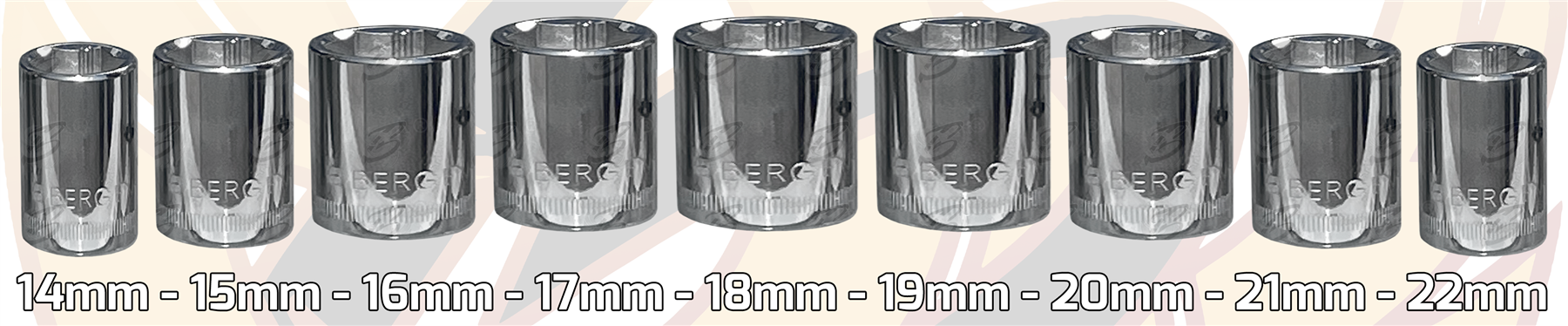 Bergen 17 Piece 3/8" Drive 6 Point Shallow Xi - Ion Sockets 6mm - 22mm  1169