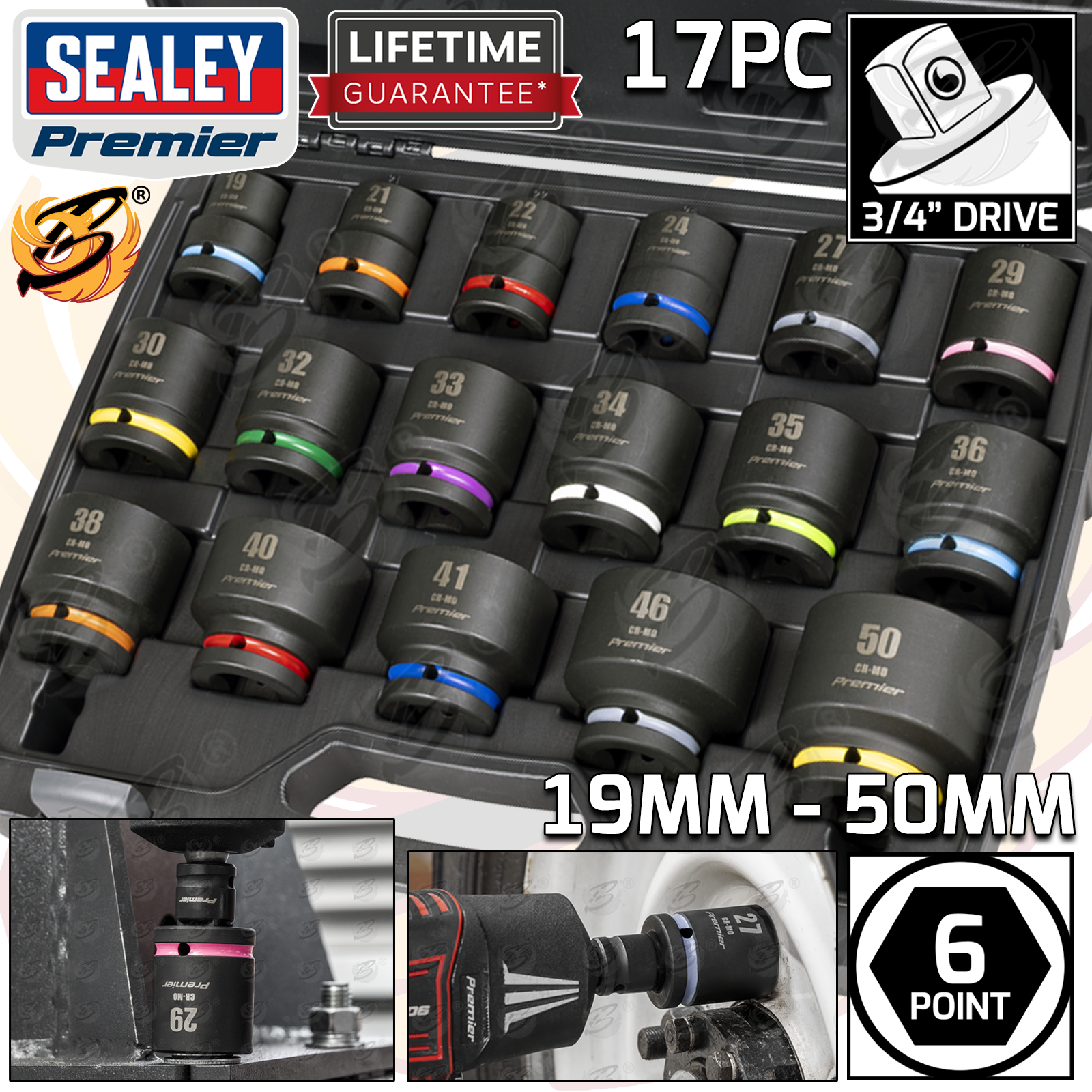 Sealey 17 Piece 3/4" Drive 6 Point Shallow Impact Sockets 19mm - 50mm ( AK8892M )