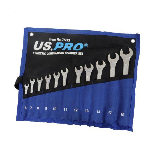 US Pro 11 Piece Metric Combination Spanner Set 6mm - 19mm  7533