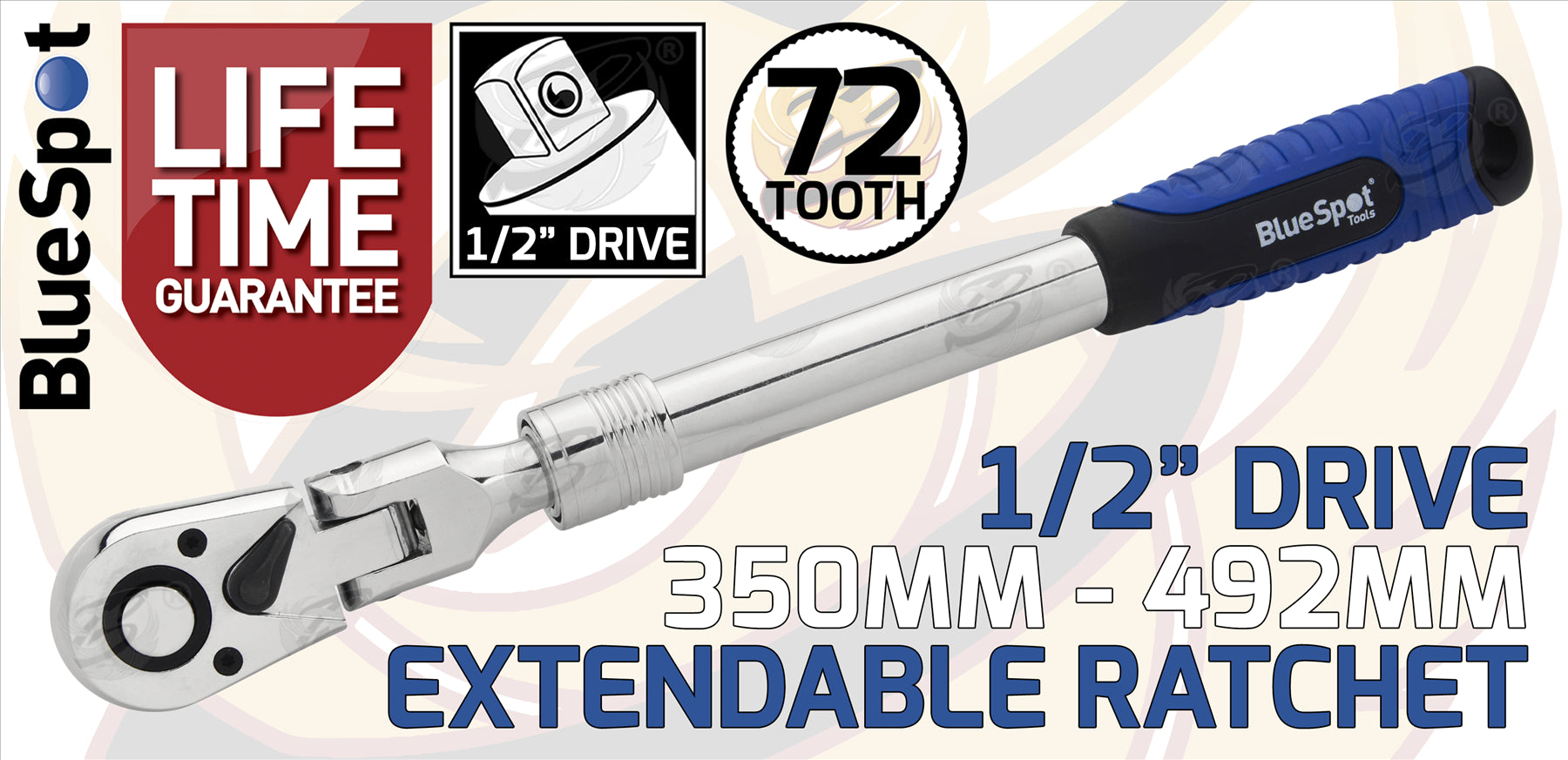 BLUESPOT 1/2" DRIVE 72 TOOTH EXTENDABLE FLEXIBLE RATCHET HANDLE ( 350MM - 490MM )