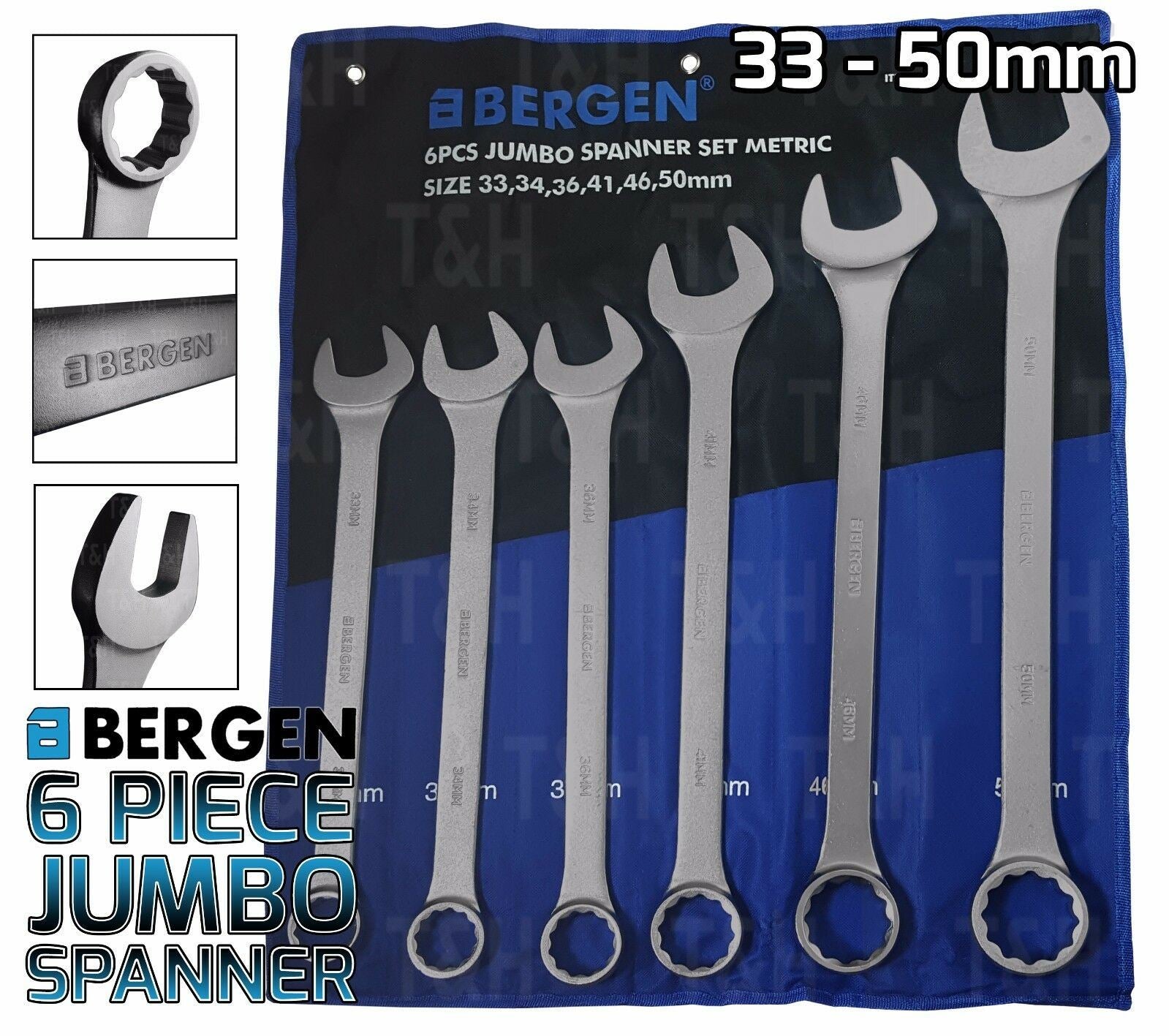 US PRO 6PCS JUMBO COMBINATION SPANNER SET 33MM - 50MM