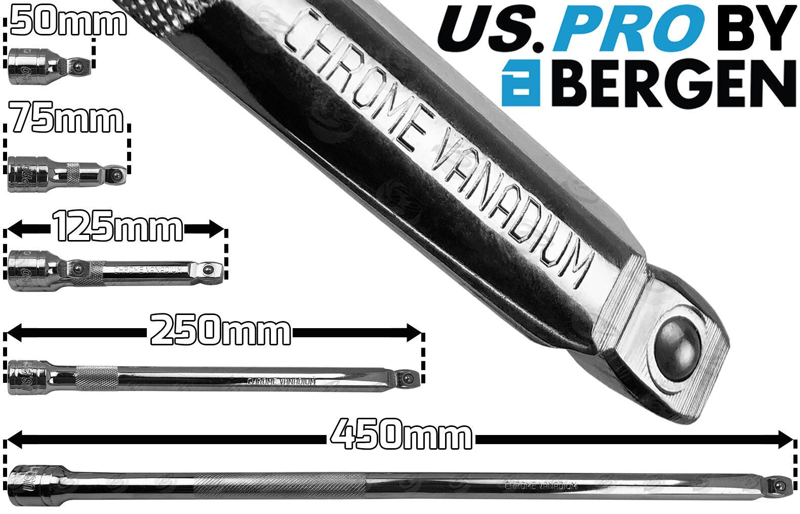US Pro 5 Piece 1/2" Drive Wobble Extension Bar Set 4030