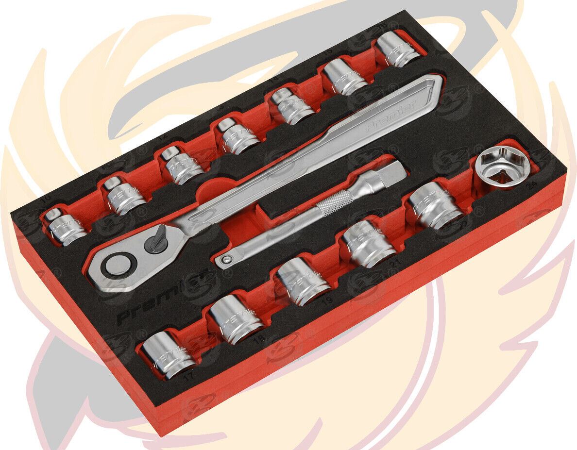 Sealey 15 Piece 1/2" Drive 6 Point 90 Tooth Low Profile Socket Set 10mm - 24mm ( AK5787 )