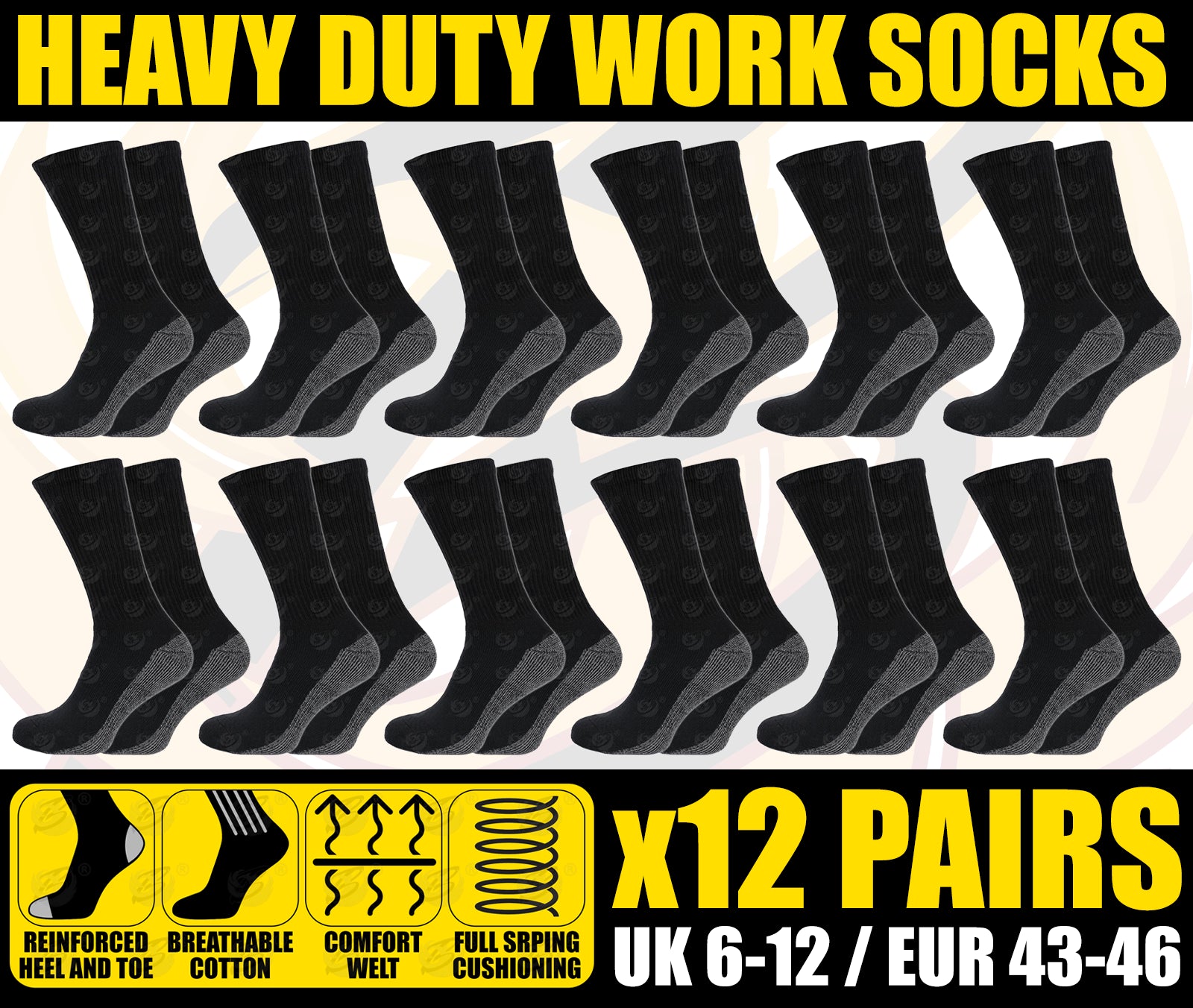 BERRY & WILSON HEAVY DUTY WORK SOCKS  ( SIZE 6 - 12 ) ( x 12 PAIRS )