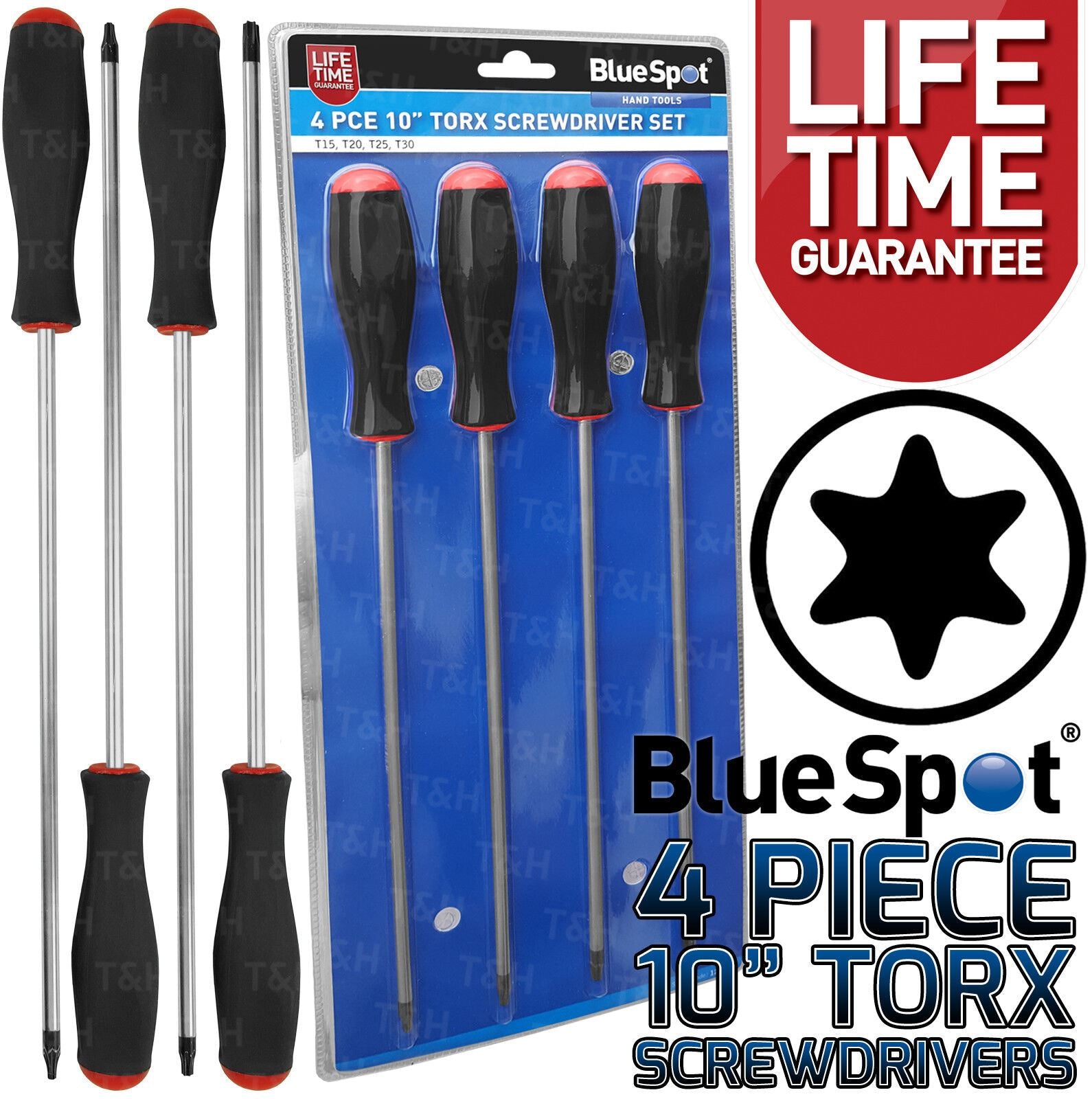 BlueSpot 4 Piece Extra Long Magnetic Torx Screwdrivers T15 - T30 12056