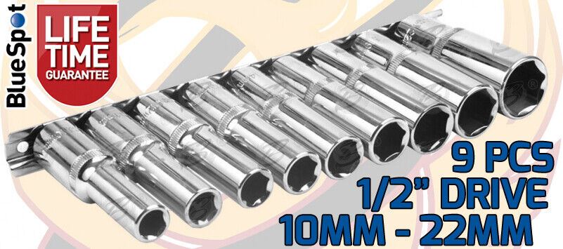 BLUESPOT 13PCS 1/2" DRIVE 6 POINT DEEP SOCKET SET 10MM - 22MM