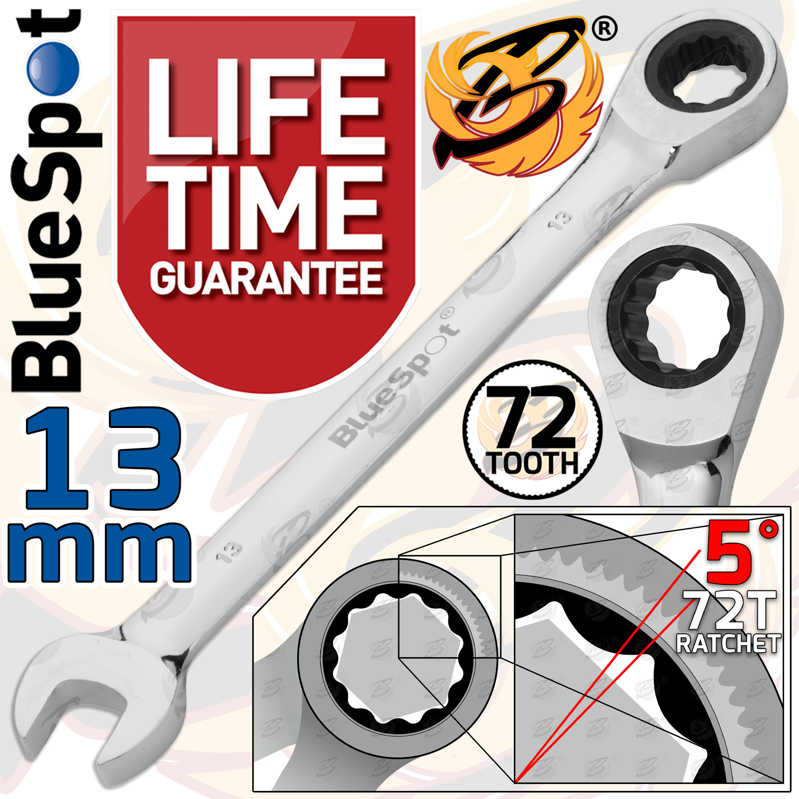 BlueSpot 13mm 72 Tooth Ratchet Spanner ( Single ) 05106