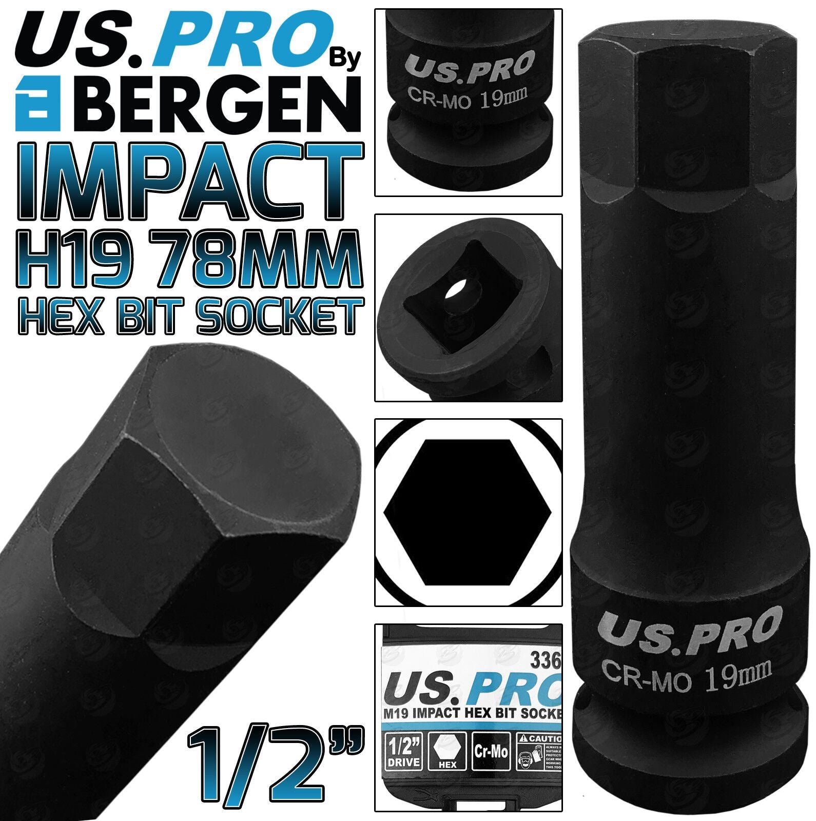 US PRO H19 1/2" DRIVE 78MM LONG IMPACT HEX BIT SOCKET ( SINGLE )