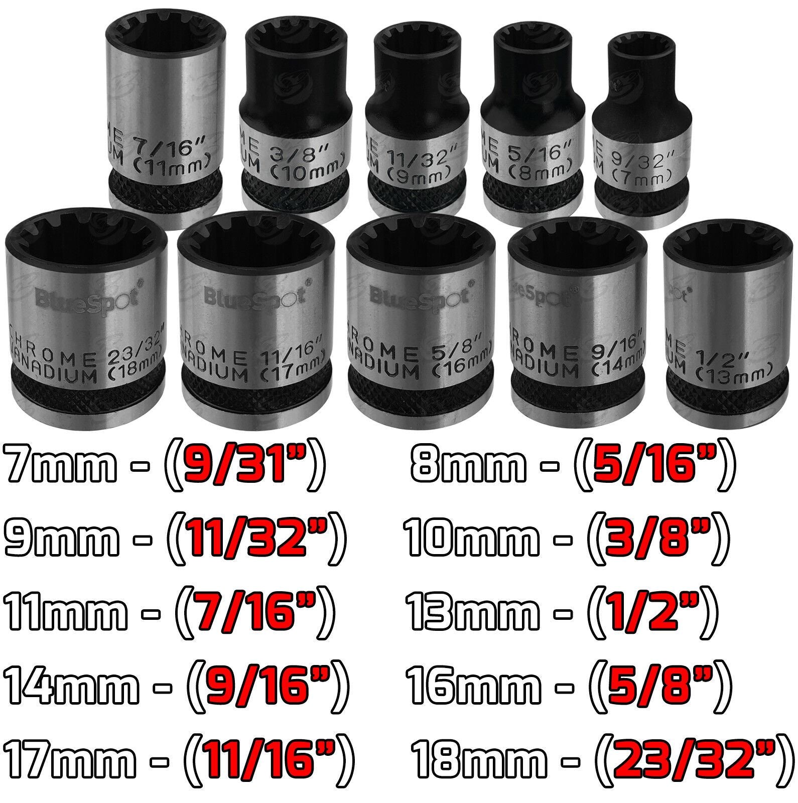 BLUESPOT 10PCS 3/8" DRIVE GEAR LOCK SOCKETS