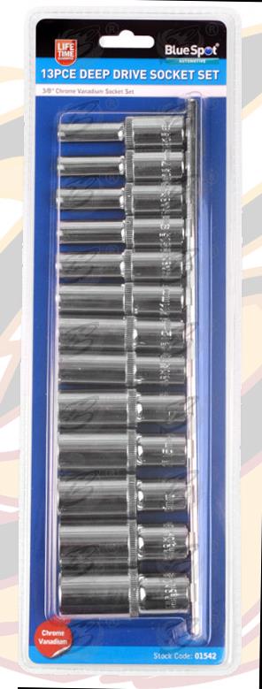 BLUESPOT 13PCS 3/8" DRIVE 6 POINT DEEP SOCKETS 6MM - 19MM