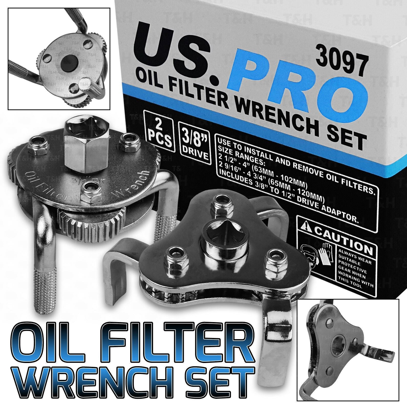 US PRO 3PCS SELF ADJUSTING OIL FILTER WRENCH ( 63 - 120MM )