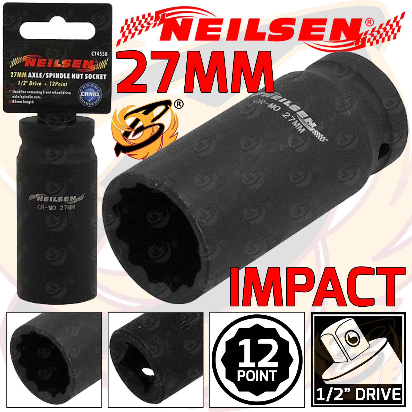 Neilsen 27mm 1/2" Drive 12 Point Deep Impact Socket ( Single ) ( CT4558 )