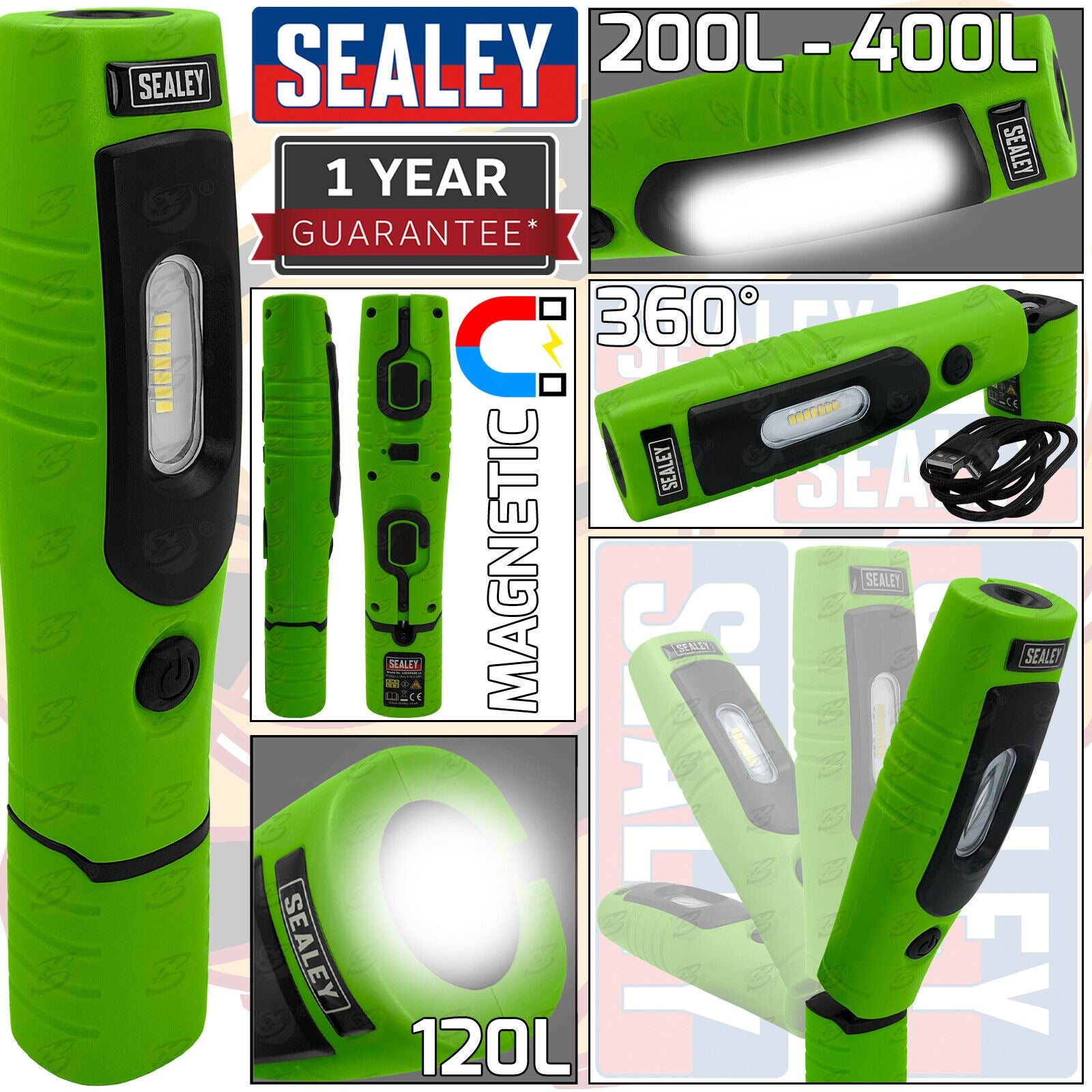 SEALEY RECHARGEABLE SMD LED LI - ION WORK LIGHT ( GREEN )