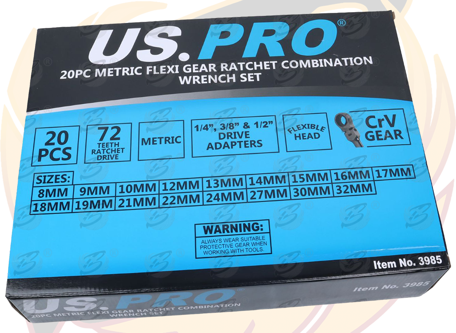US Pro 20 Piece Metric Flexi Gear Ratchet Combination Wrench Set ( 3985 )