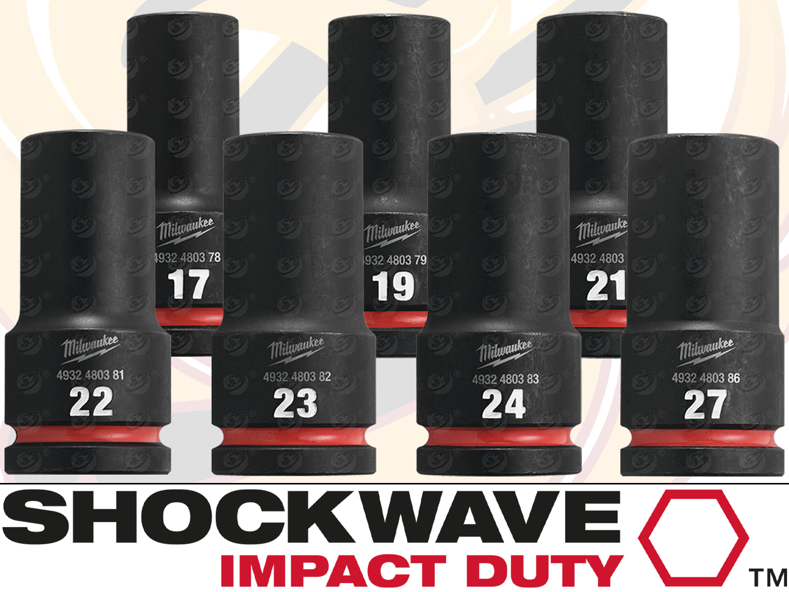 MILWAUKEE 7PCS 3/4" DRIVE 6 POINT DEEP IMPACT SOCKETS 17MM - 27MM