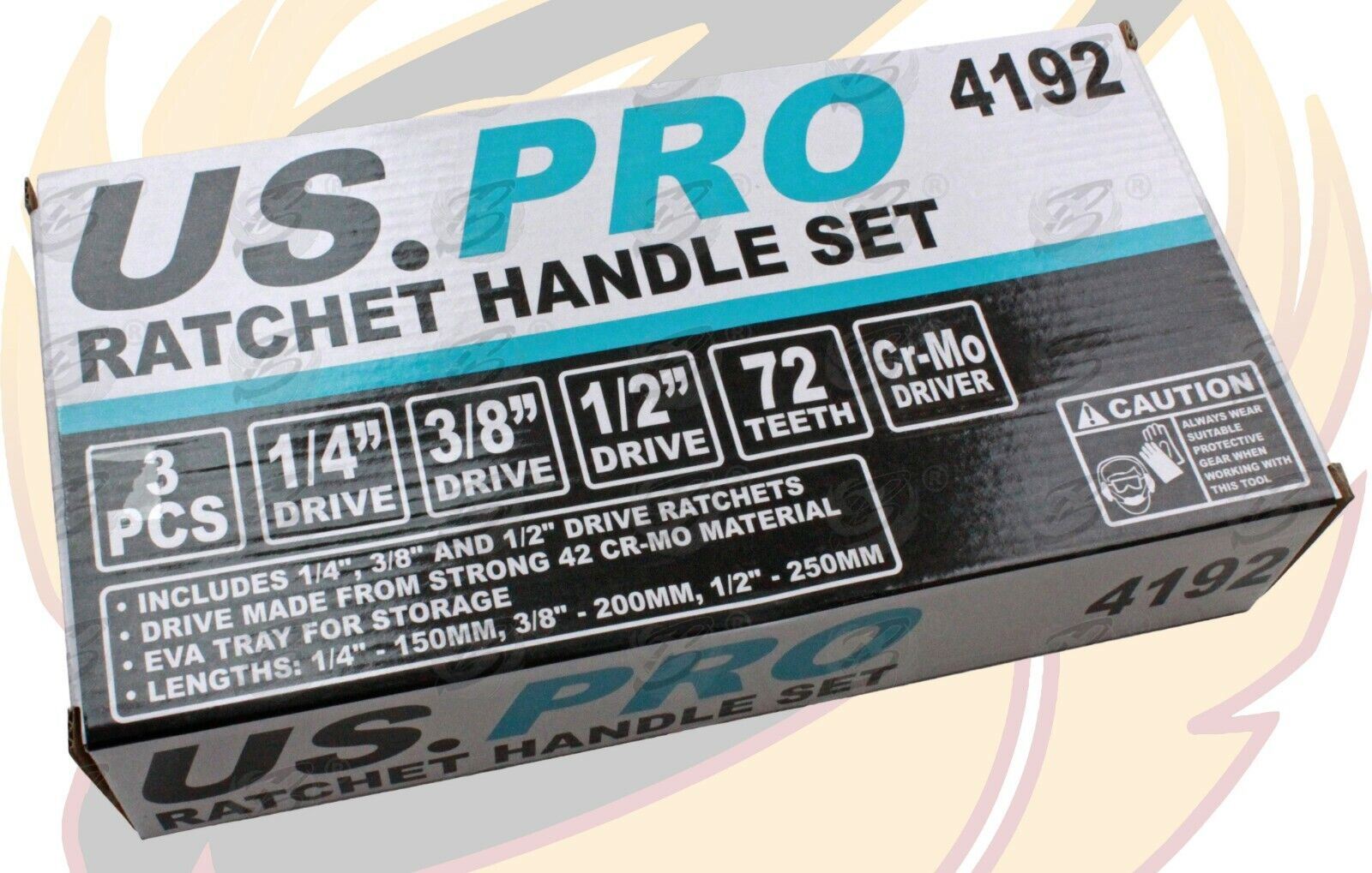 US Pro 3 Piece 1/4" & 3/8" & 1/2" Drive 72 Tooth Ratchet Handle Set 4192