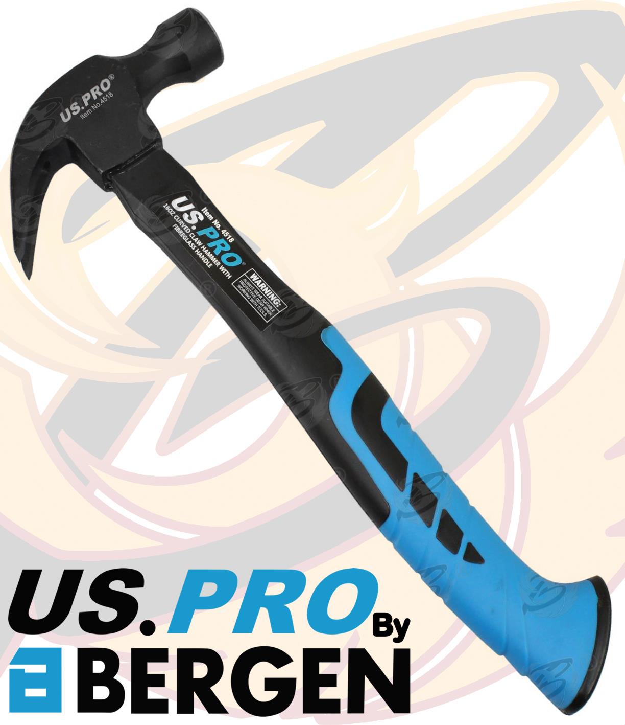 US PRO 16OZ FIBREGLASS CLAW HAMMER