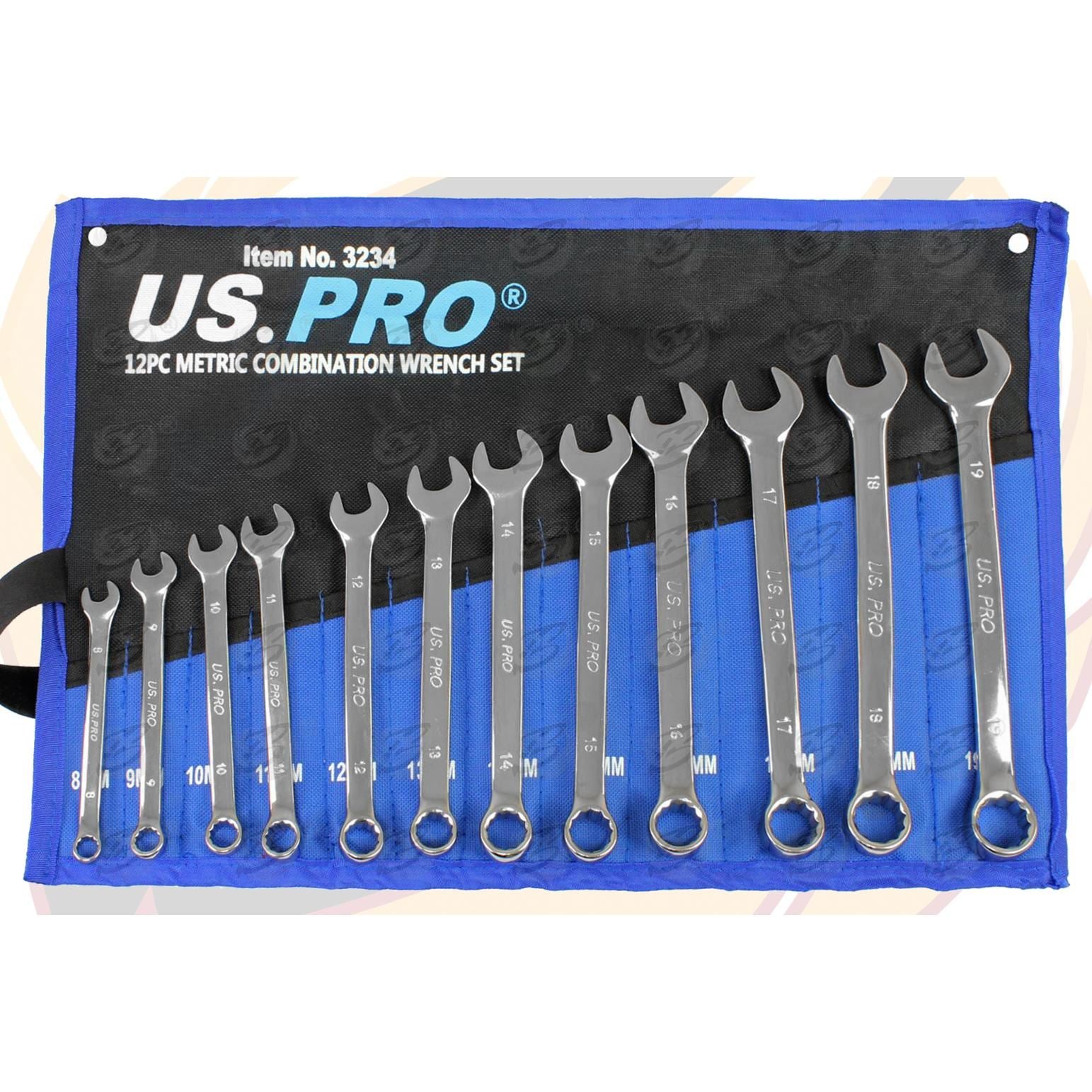 US PRO 22PCS SPANNERS & STUBBY COMBINATION SPANNER SET 8MM - 19MM