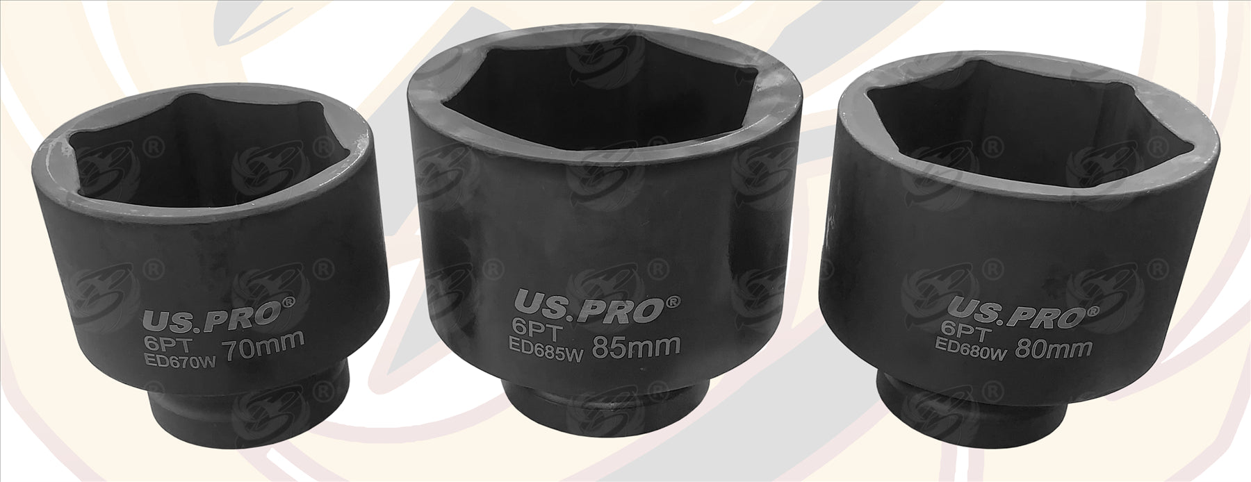US PRO 6PCS 1" DRIVE 6 POINT JUMBO IMPACT SOCKETS ( 70MM - 80MM - 85MM - 90MM - 95MM - 100MM )