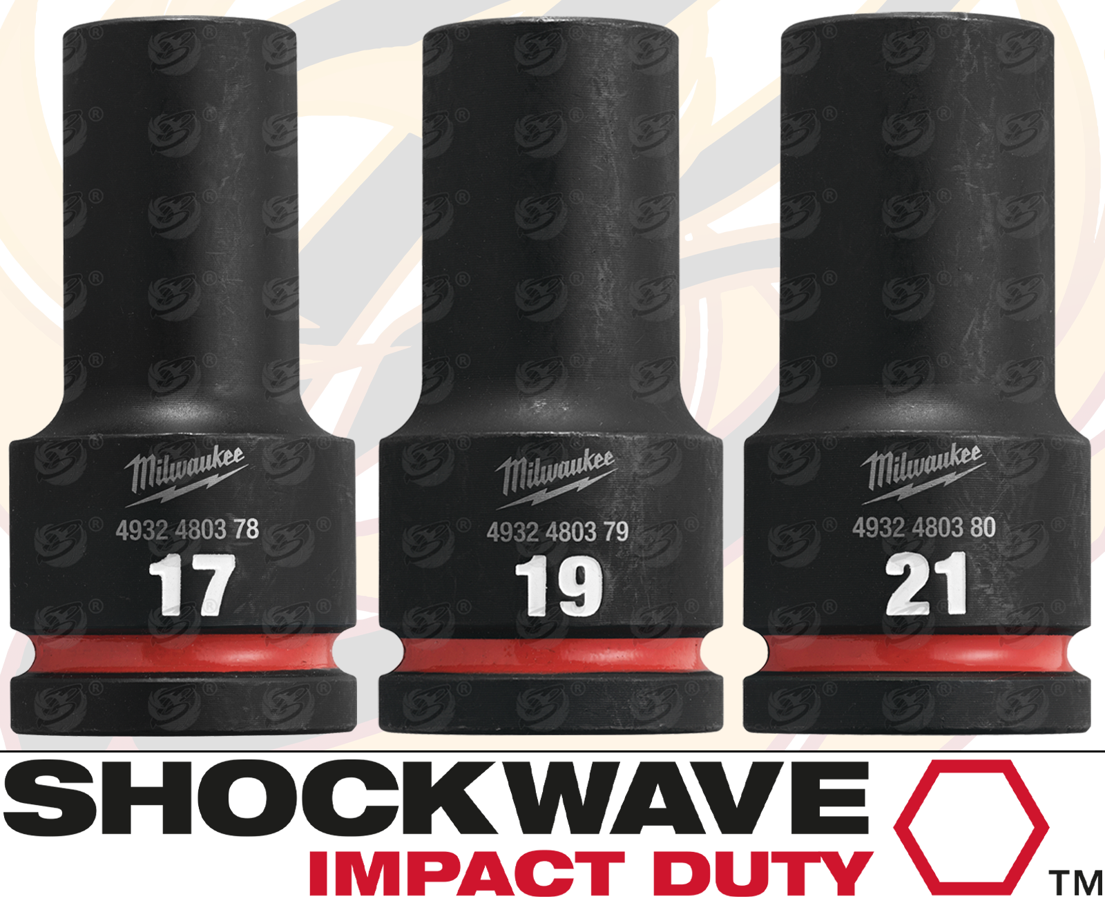 MILWAUKEE 3PCS 3/4" DRIVE 6 POINT DEEP IMPACT SOCKETS 17MM - 19MM - 21MM