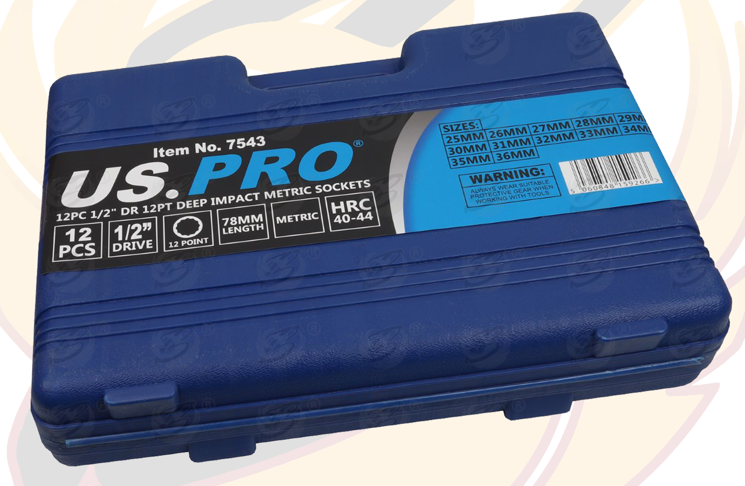 US Pro 12 Piece 1/2" Drive 12 Point Deep Impact Sockets 25mm - 36mm ( 7543 )