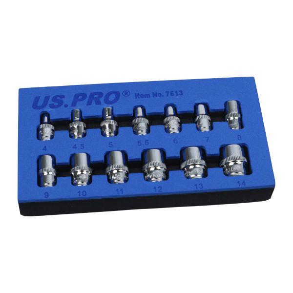US Pro 13 Piece 1/4" Drive 12 Point Shallow Sockets 4mm - 14mm  7613