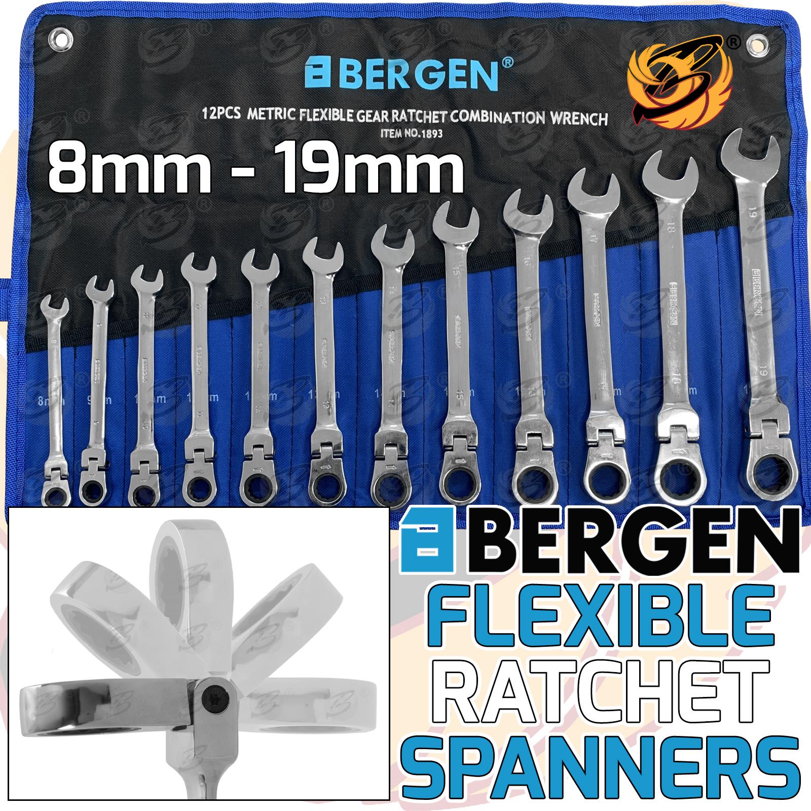 Bergen 12 Piece Combination Flexible Ratchet Spanner Set 8mm - 19mm ( 1893 )