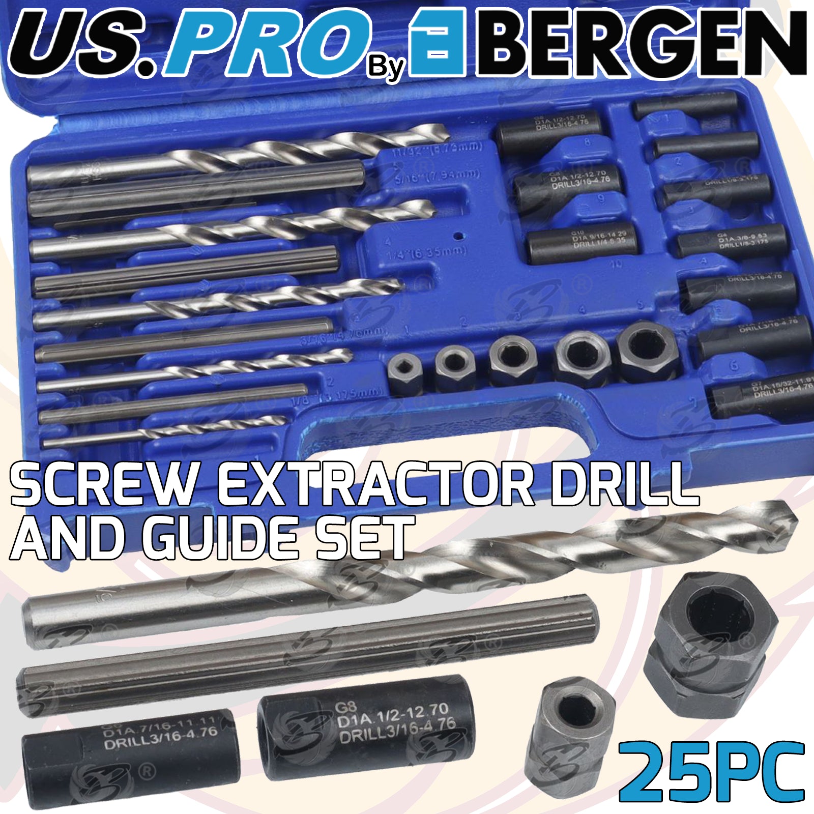 US PRO 25PC SCREW EXTRACTOR DRILL AND GUIDE SET