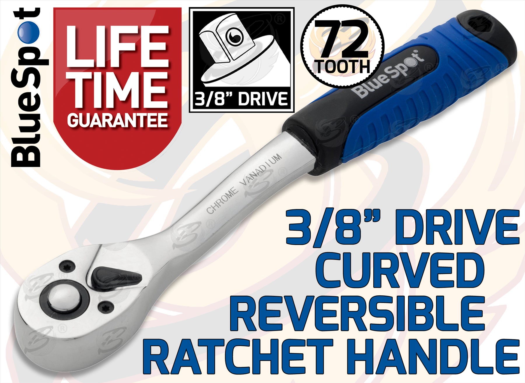 BLUESPOT 3/8" DRIVE 72 TOOTH SOFT GRIP CURVED RATCHET HANDLE