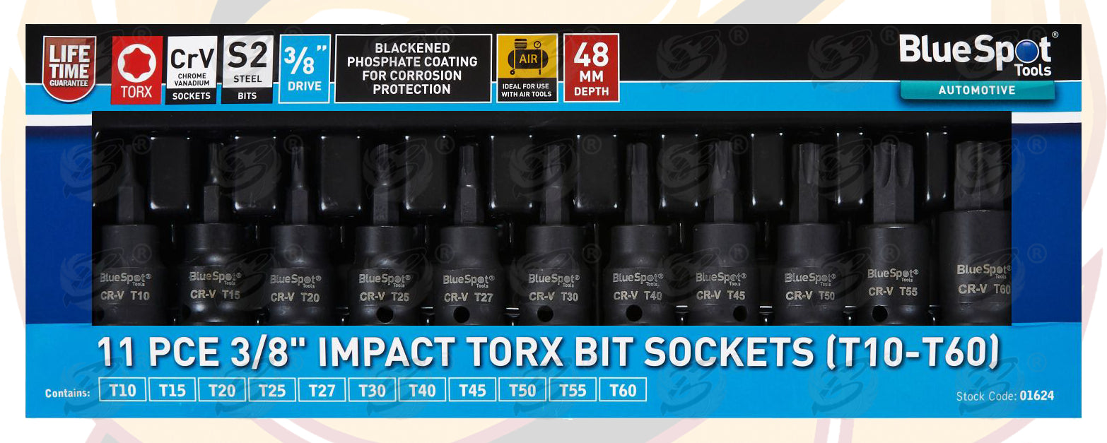 BLUESPOT 11 PCE 3/8" DRIVE IMPACT TORX BIT SOCKETS (T10 - T60)