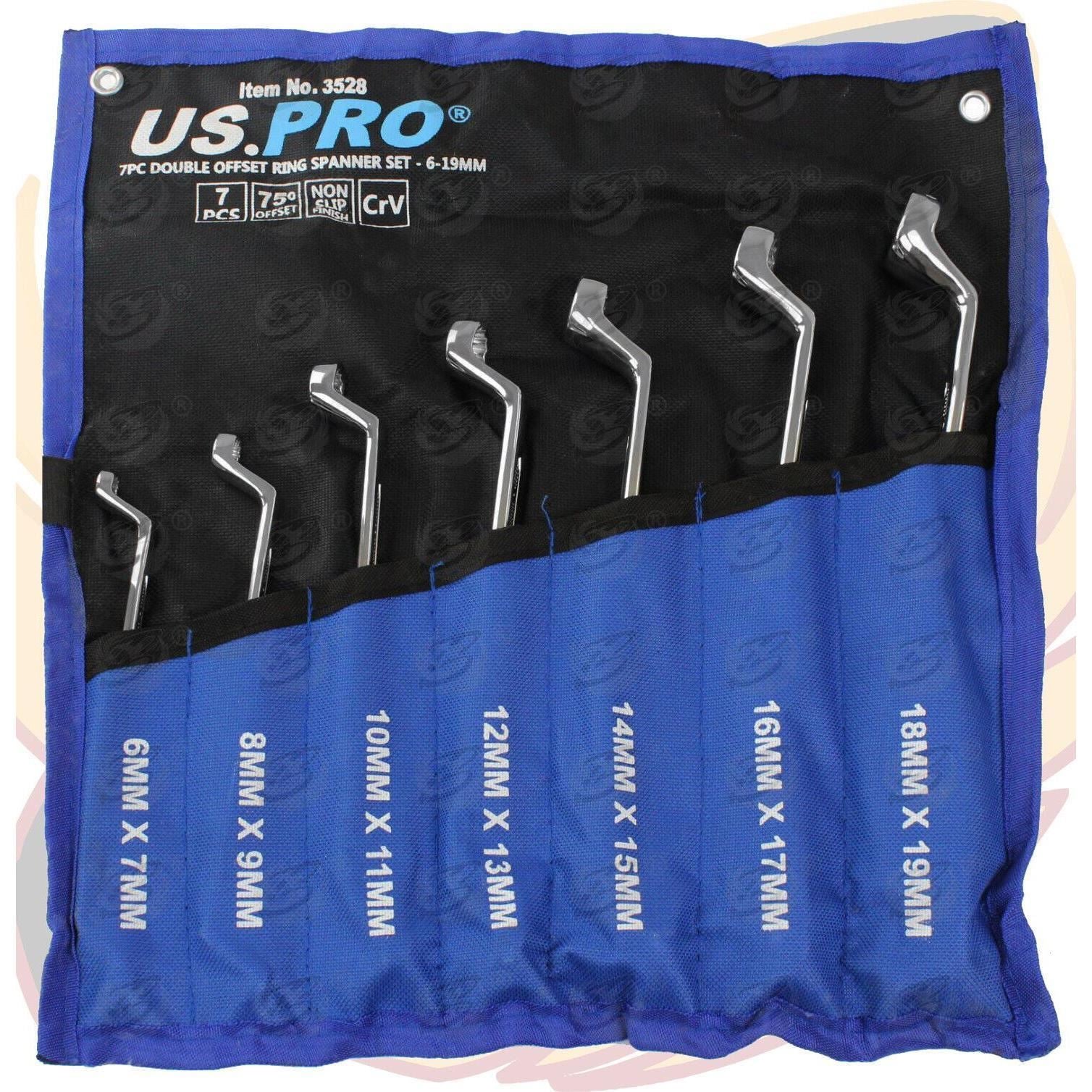 US PRO 7PCS OFFSET DOUBLE RING 12 POINT SPANNER 6MM - 19MM