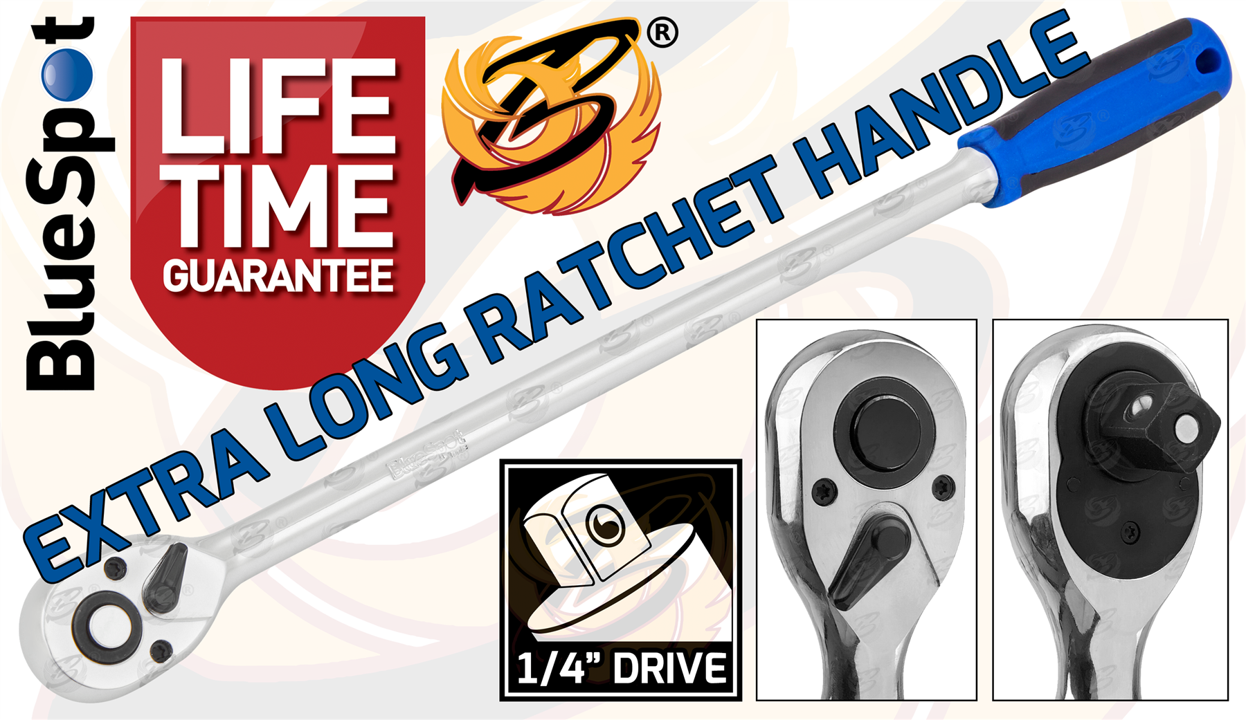 BlueSpot 1/4" Drive 12" Long 72 Tooth Extra Long Ratchet Handle ( 02034 )